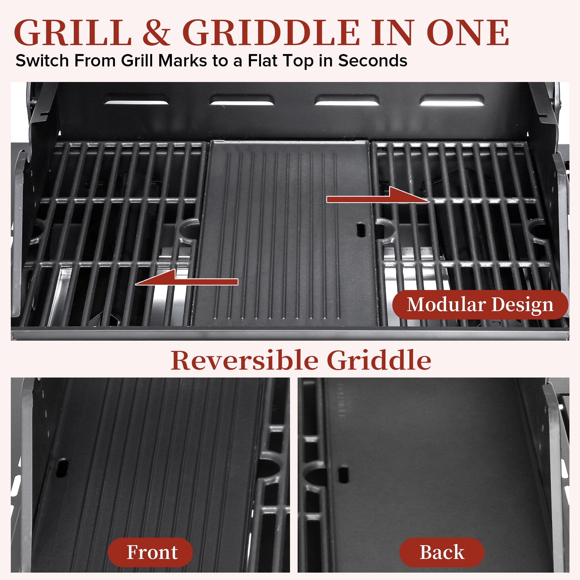 CIG GARDEN 4-Burner Propane Gas Grill and Griddle Combo with Side Burner, Cast Iron Grates, and Double-Wall Insulated Lid CIG GARDEN