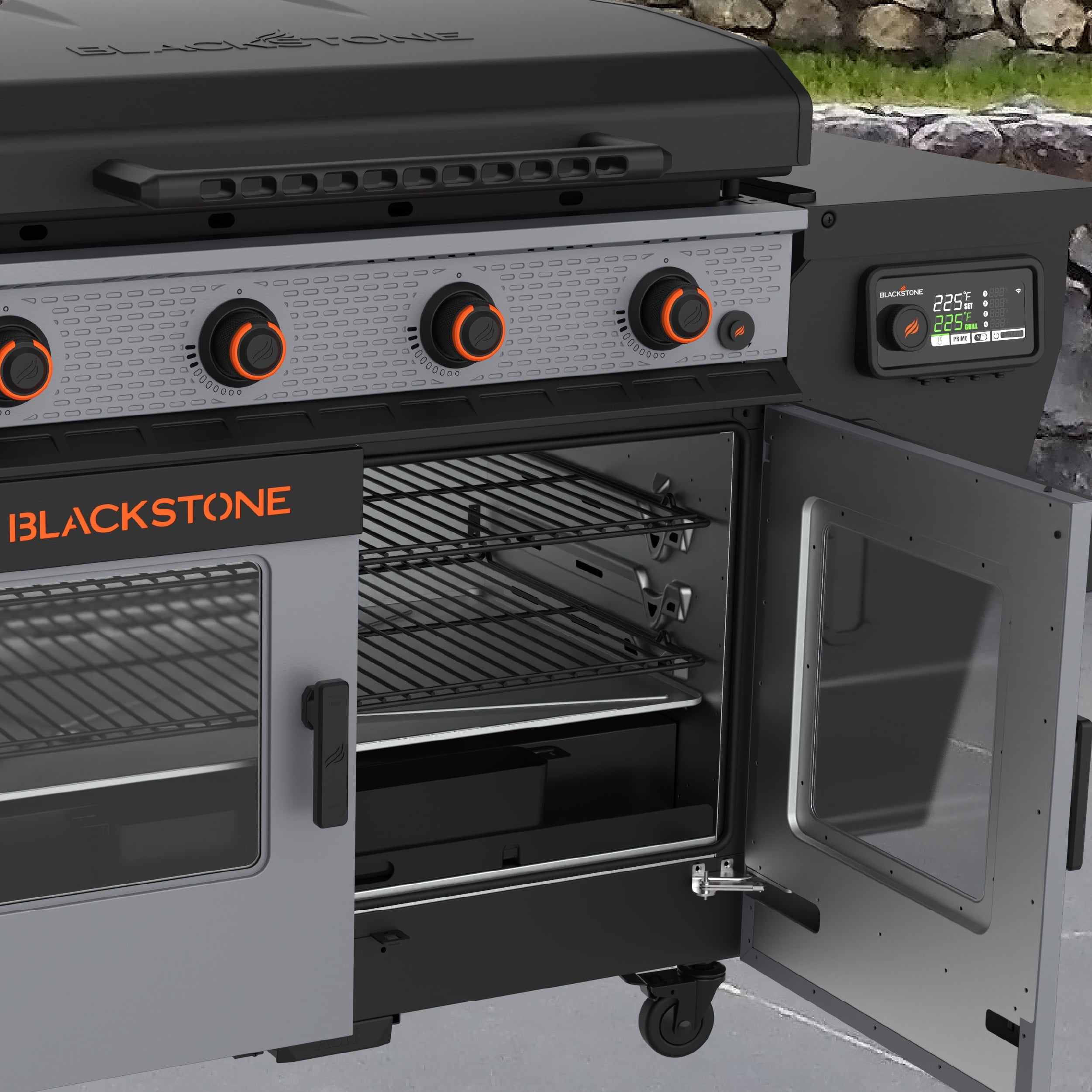 Blackstone Bronco Outdoor Combo Griddle, 36 Inch 4-Burner Flat Top Grill with Vertical Pellet Smoker Blackstone