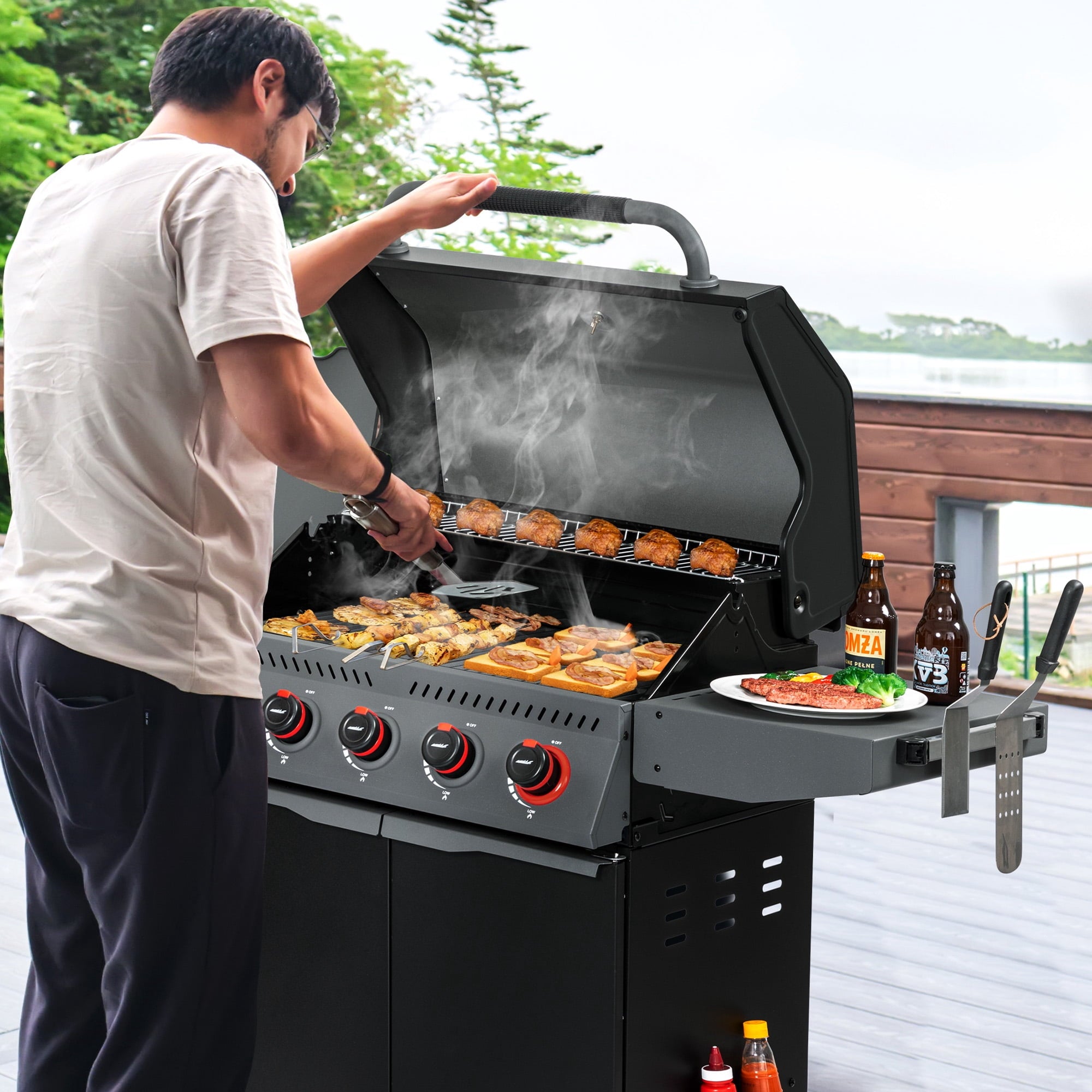 Royal Gourmet GA5407H 5-Burner BBQ Gas Grill with Sear Burner and Lidded Side Burner,Cabinet Style Grill for Outdoor Grilling and Backyard Cooking, Black Royal Gourmet