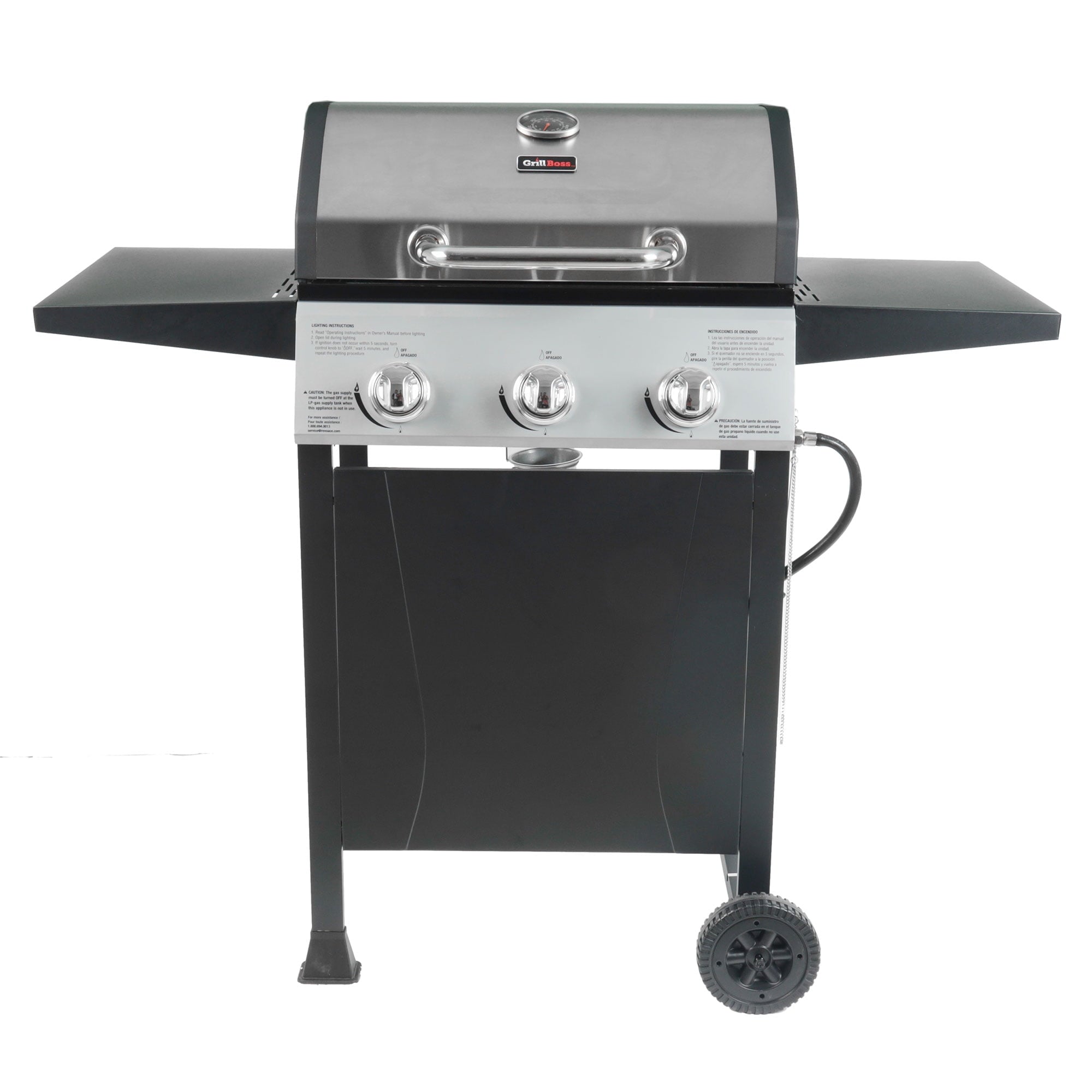 Grill Boss 27,000 BTU 3 Burner Propane Gas Grill w/Wheels, Cover, & Side Shelves Gas Grills
