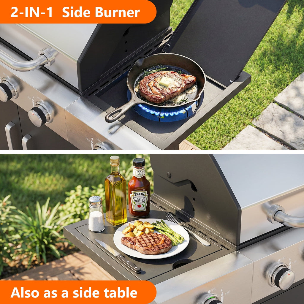 Gymojoy Outdoor 4 Burner Propane Gas Grill with Side Burner Stainless Steel BBQ Grill Gas Grills