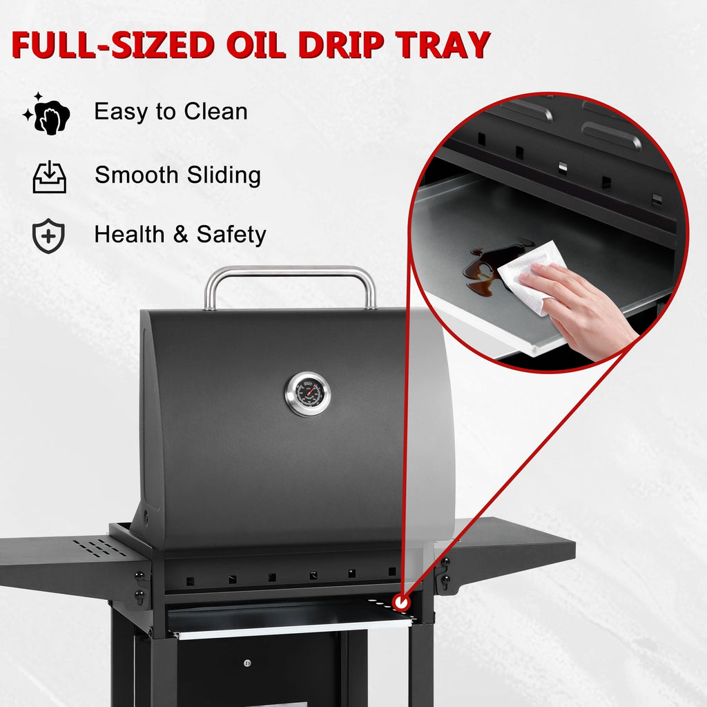 30000 BTU Gas Grill with 4 Universal Wheels, 3 Burners Outdoor BBQ Grill with Steel Brush & Thermometer for Outdoor Camping Gas Grills