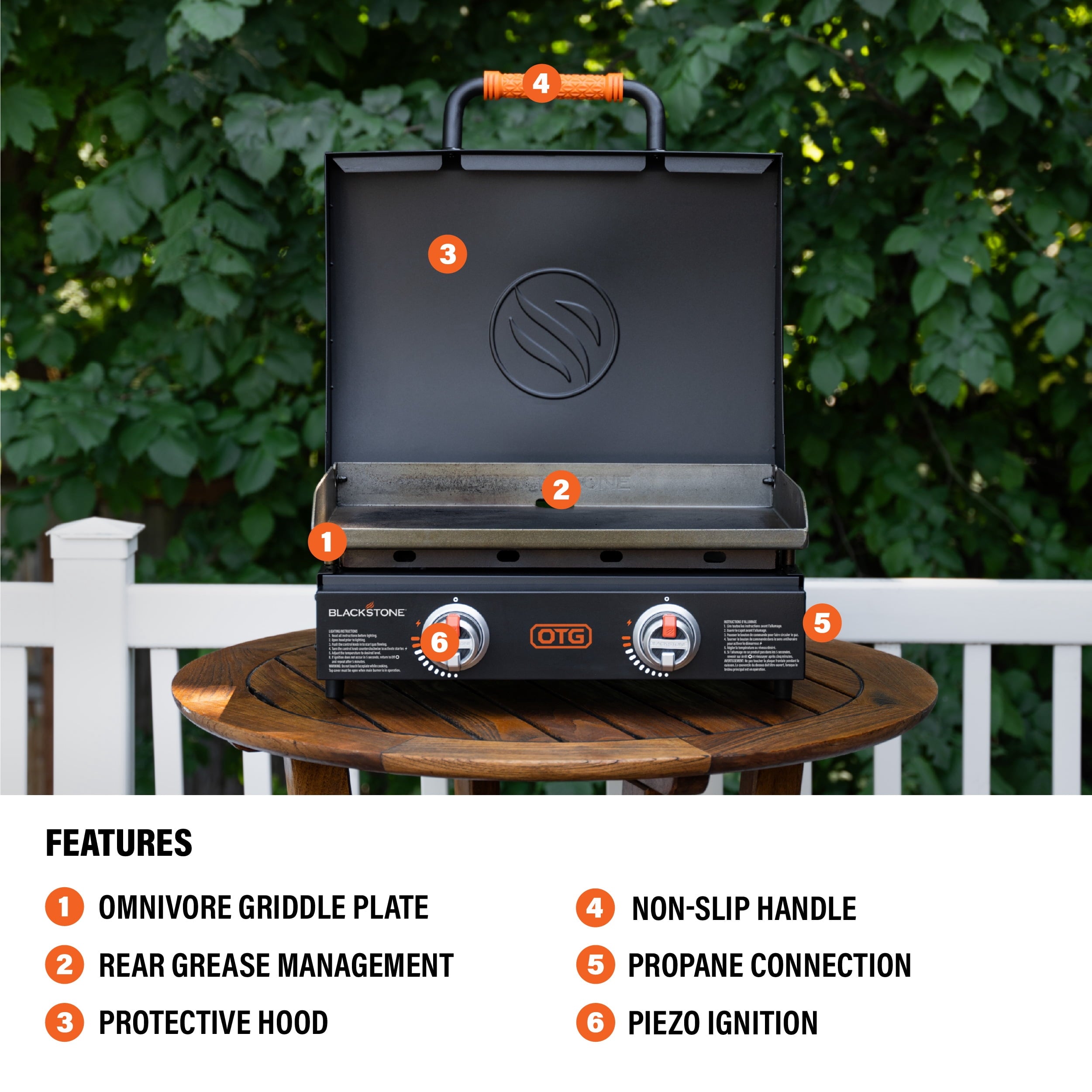 Blackstone OTG 2-Burner 22 Propane Omnivore Tabletop Griddle with Hood Blackstone