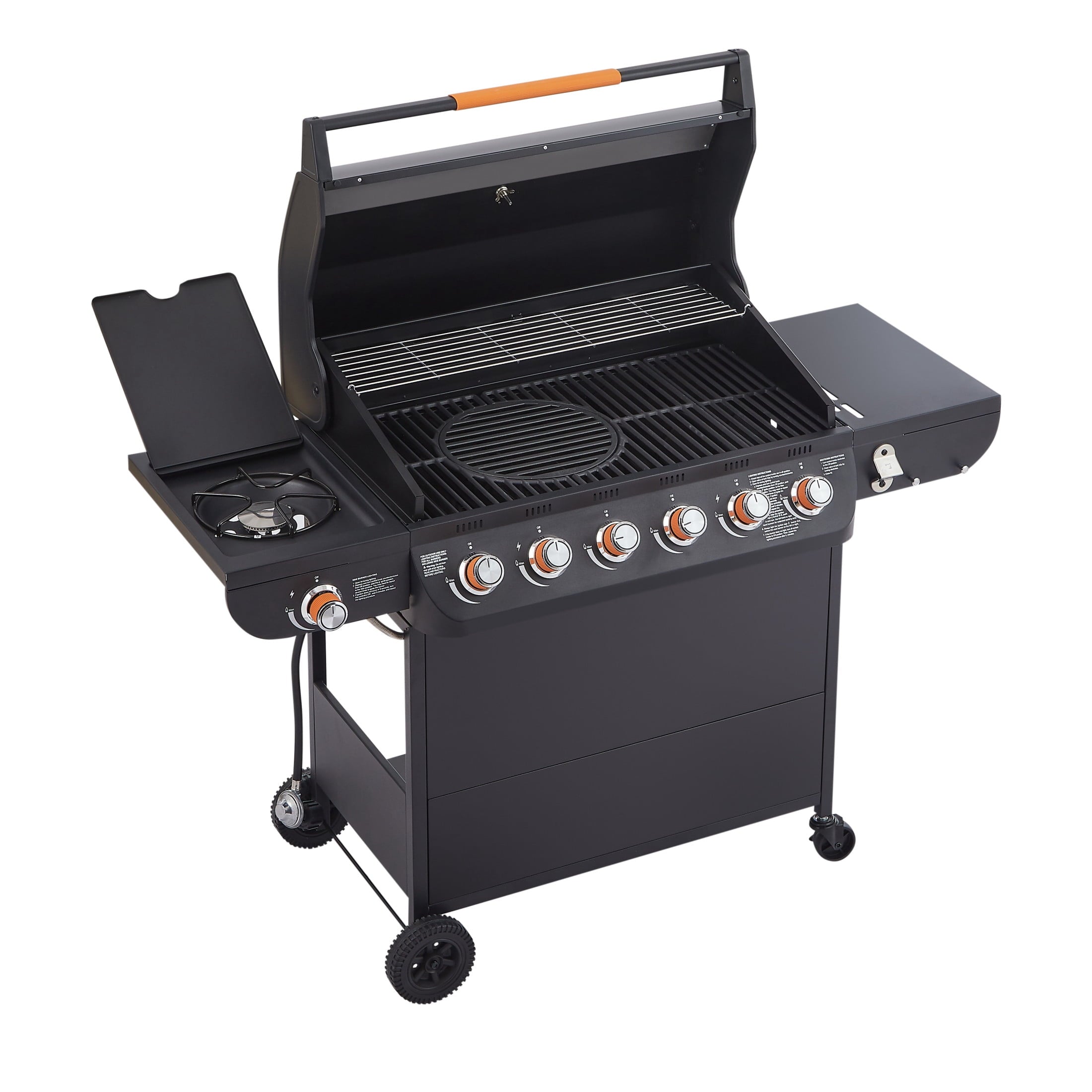 Noble House Professional 6-Burner Propane Gas Grill with Side Burner, Steel BBQ Grill with Cast Metal Grates, Black Noble House