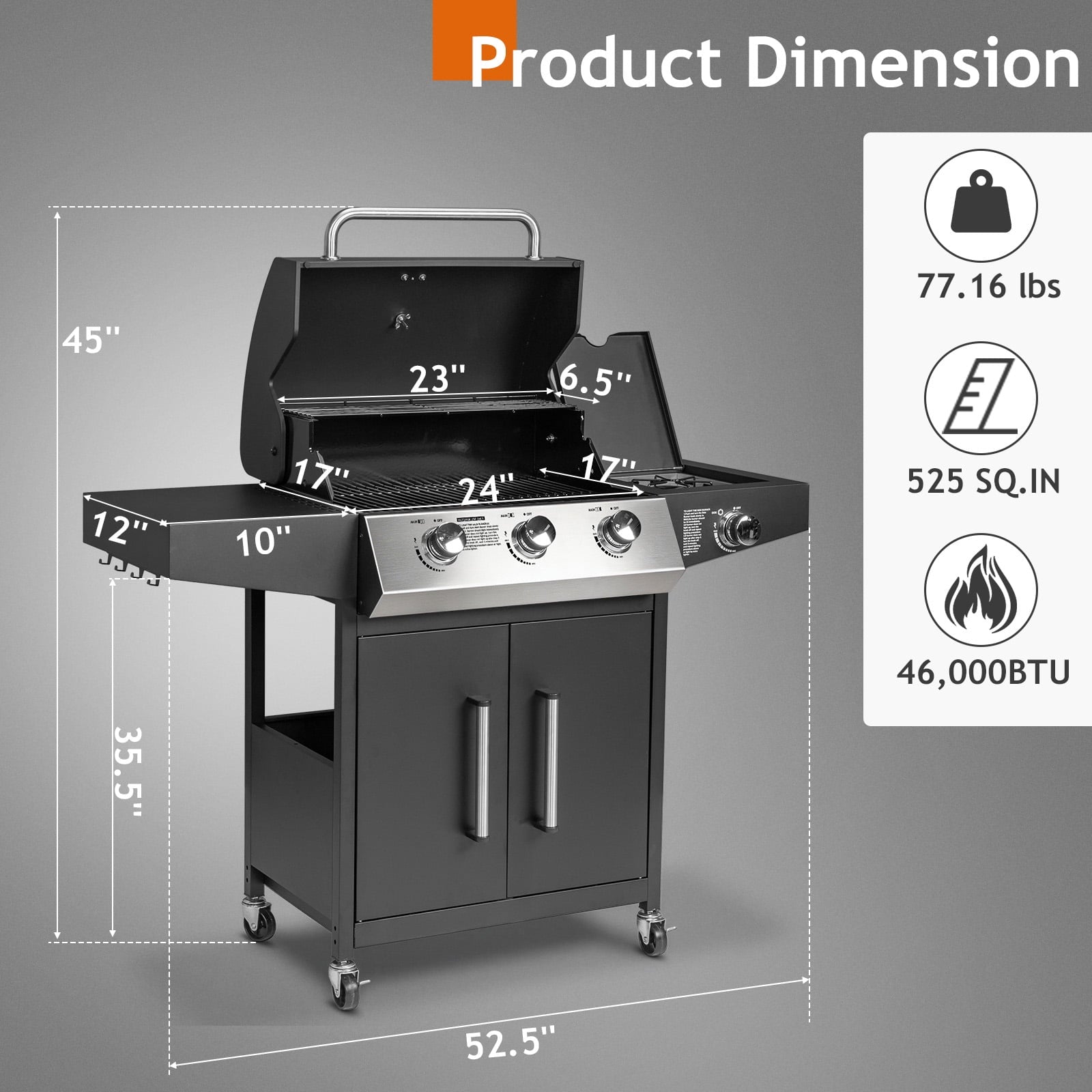 SalonMore Outdoor Gas Grill with Side Stove 46000BTU for Patio Outdoor Party Cooking BBQ SalonMore