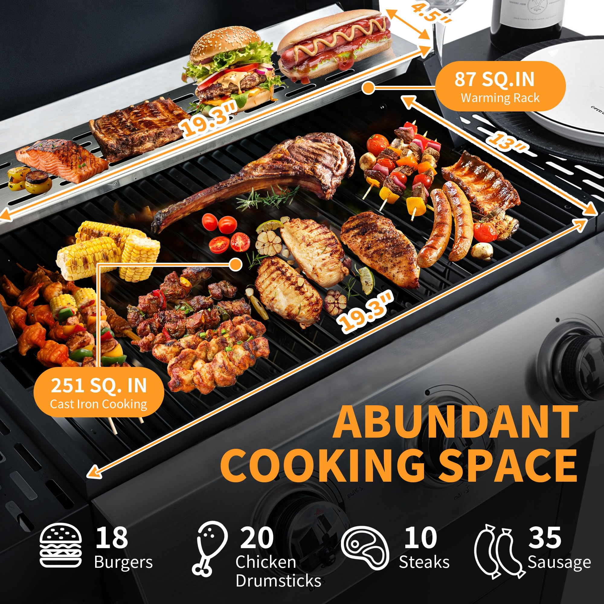 Highsound 3-Burner Propane Gas Grill, 25,650 BTU Stainless Steel BBQ Grill with Side Tables, Outdoor Portable Grill for Backyard & Camping, Black Gas Grills