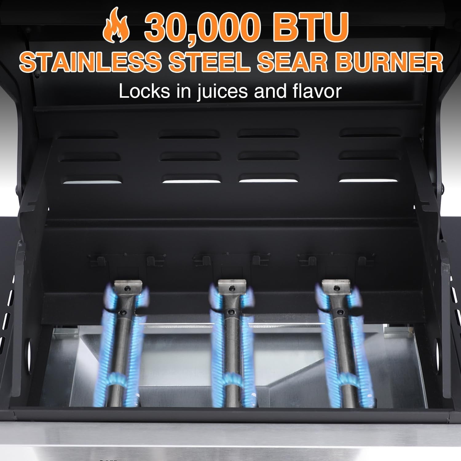 3 Burner Gas Grill with Double-Layer Stainless Steel Lid, 30,000 BTU Patio Garden Barbecue Grill with Folding Side Tables Garden It