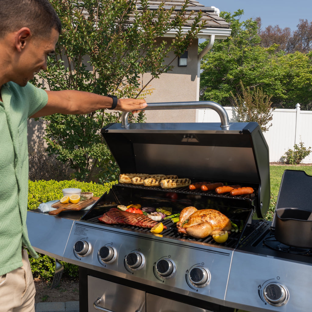 Expert Grill 5-Burner Propane Gas Grill with Side Burner, and Side Table, Stainless Steel Expert Grill
