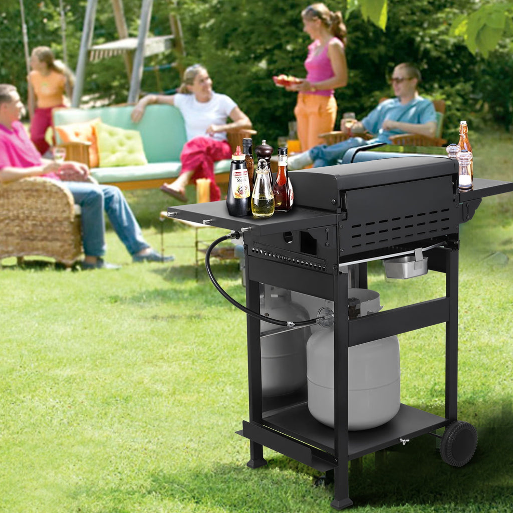 Seizeen 3-Burner Propane Gas Grill, Outdoor 2-IN-1 BBQ Grill & Griddle, Portable Combo Grills Stainless Steel, W/Two Foldable Shelves, Two Cooking Areas, Wheels Gas Grills