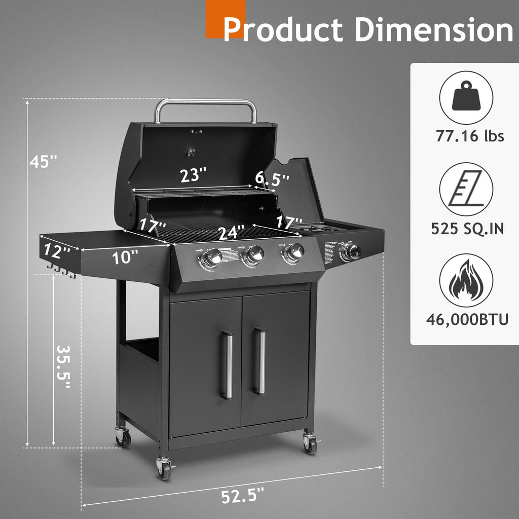 Ktaxon 3 Burner Propane Grill Gas Stove 46000 BTU with Side Stove,Wheels Ktaxon