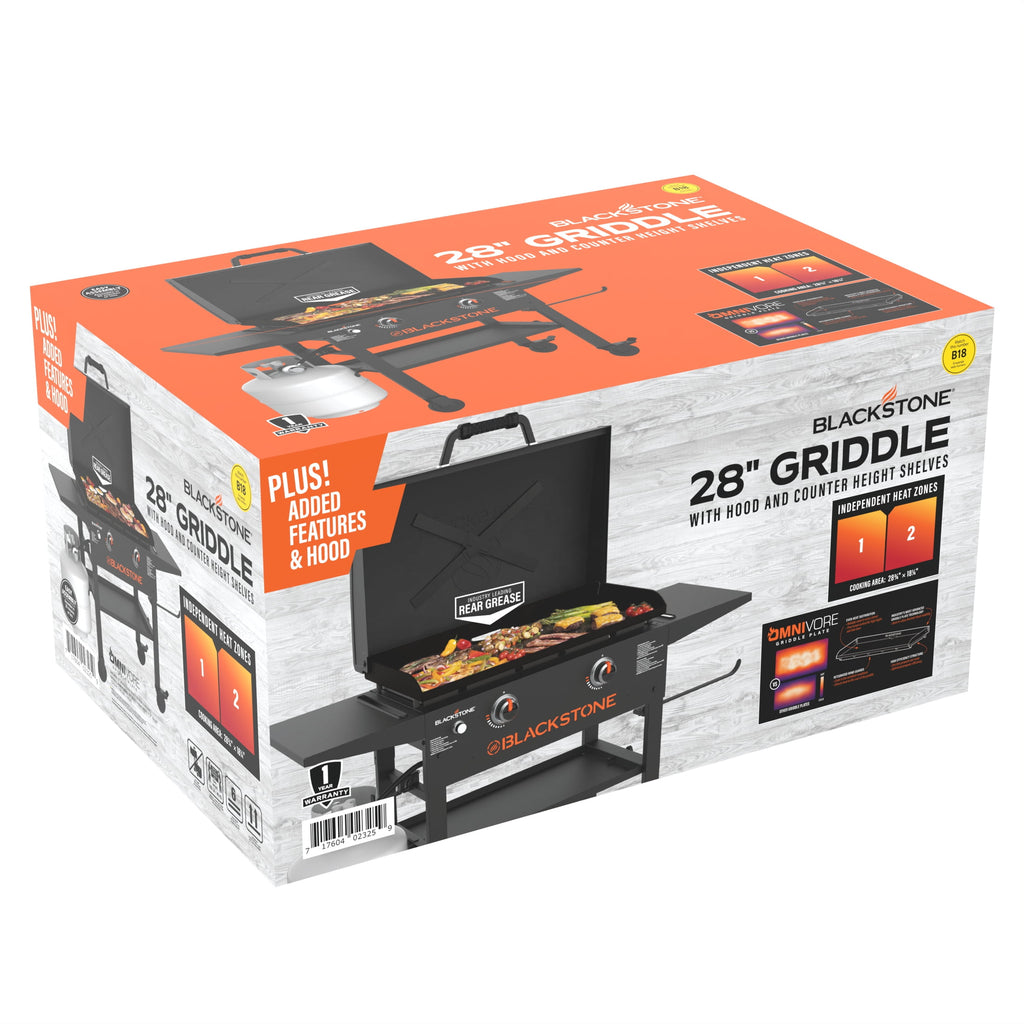 Blackstone Original Outdoor Griddle, 28 Inch 2-Burner Flat Top Grill with Hood, Black Blackstone