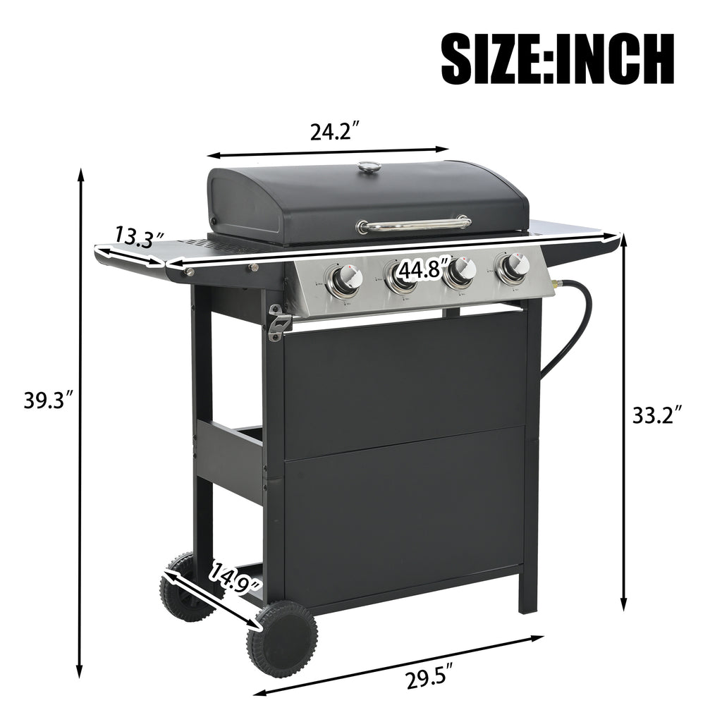 Minyam 4-Burner Propane Gas Grill with Side Shelves and Wheels, Stainless Steel Gas Grills