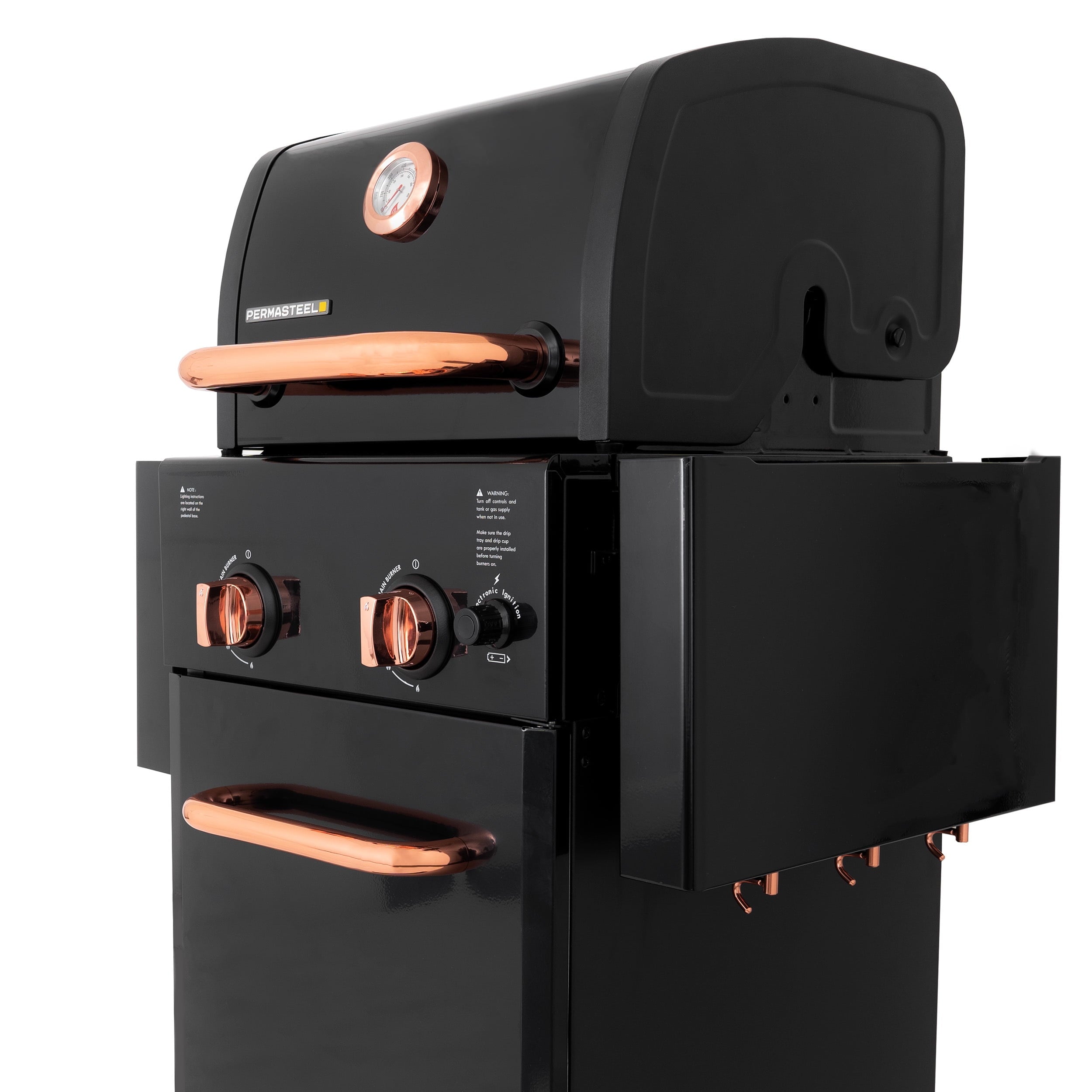Permasteel 2-Burner Compact Propane Gas Grill with Foldable Sides, Black with Copper Accent Gas Grills