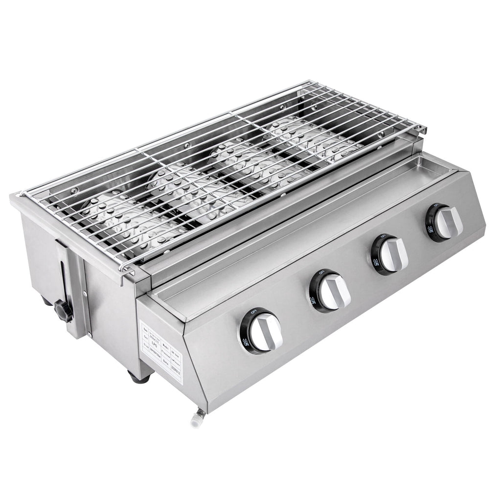 4 Burner Gas BBQ Grill Stainless Steel – LPG Only, 2800Pa Low Pressure, Portable TOOL1SHOoo