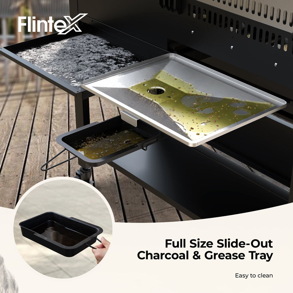 Flintex Propane Gas and Charcoal Grill Combo, Dual Fuel Outdoor BBQ Grill Stainless Steel Lids for Patio Garden Picnic Backyard Barbecue Cooking Gas Grills