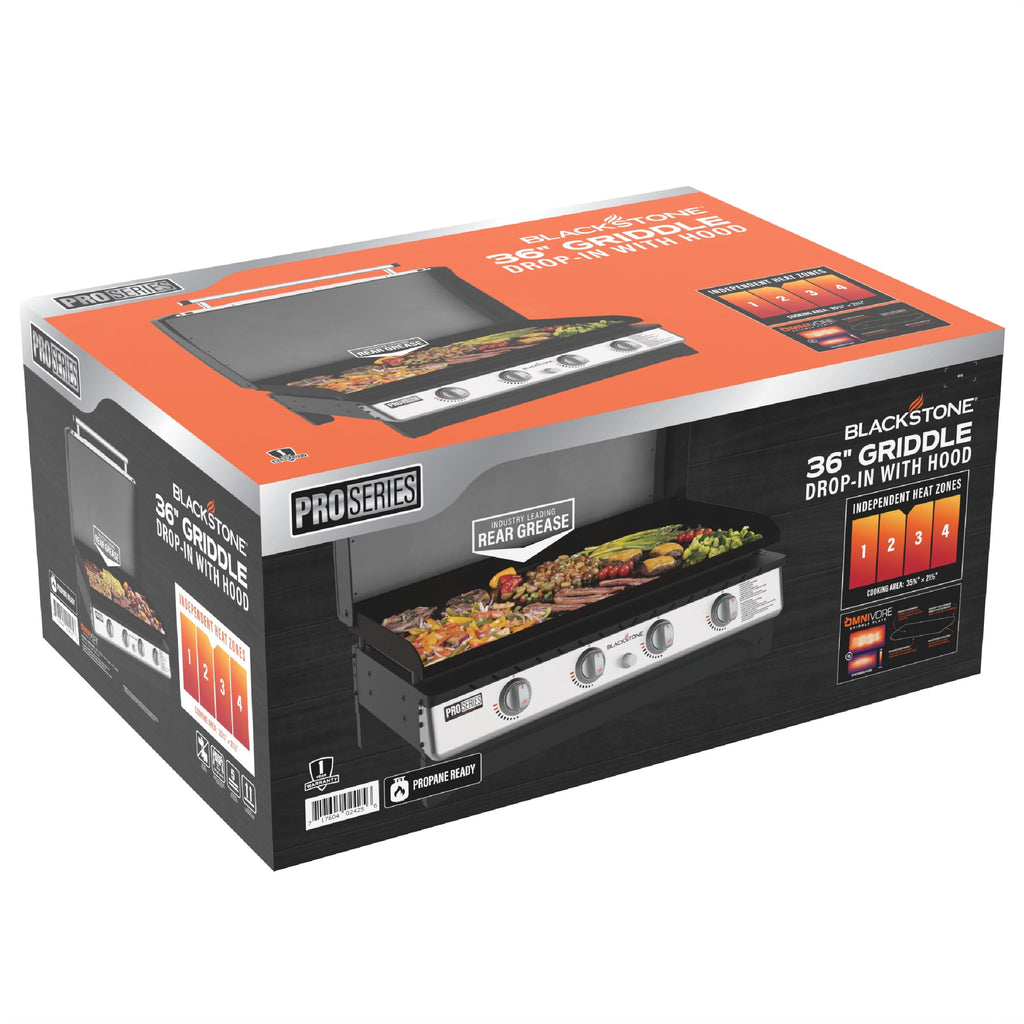 Blackstone Pro Series 4-Burner 36 Propane Omnivore Drop-in Outdoor Griddle with Hood Gas Grills