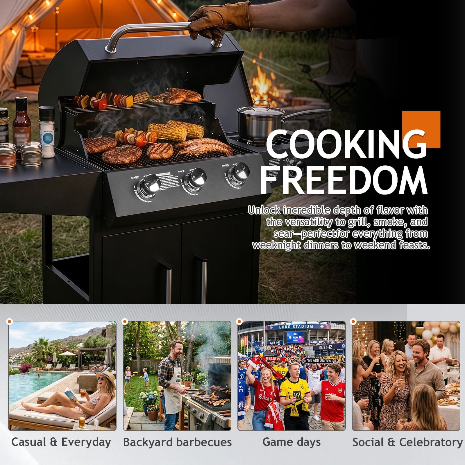 UBesGoo 3 Burner Propane Gas Grill with Side Burner 46000BTU for Camping Cooking BBQ UBesGoo