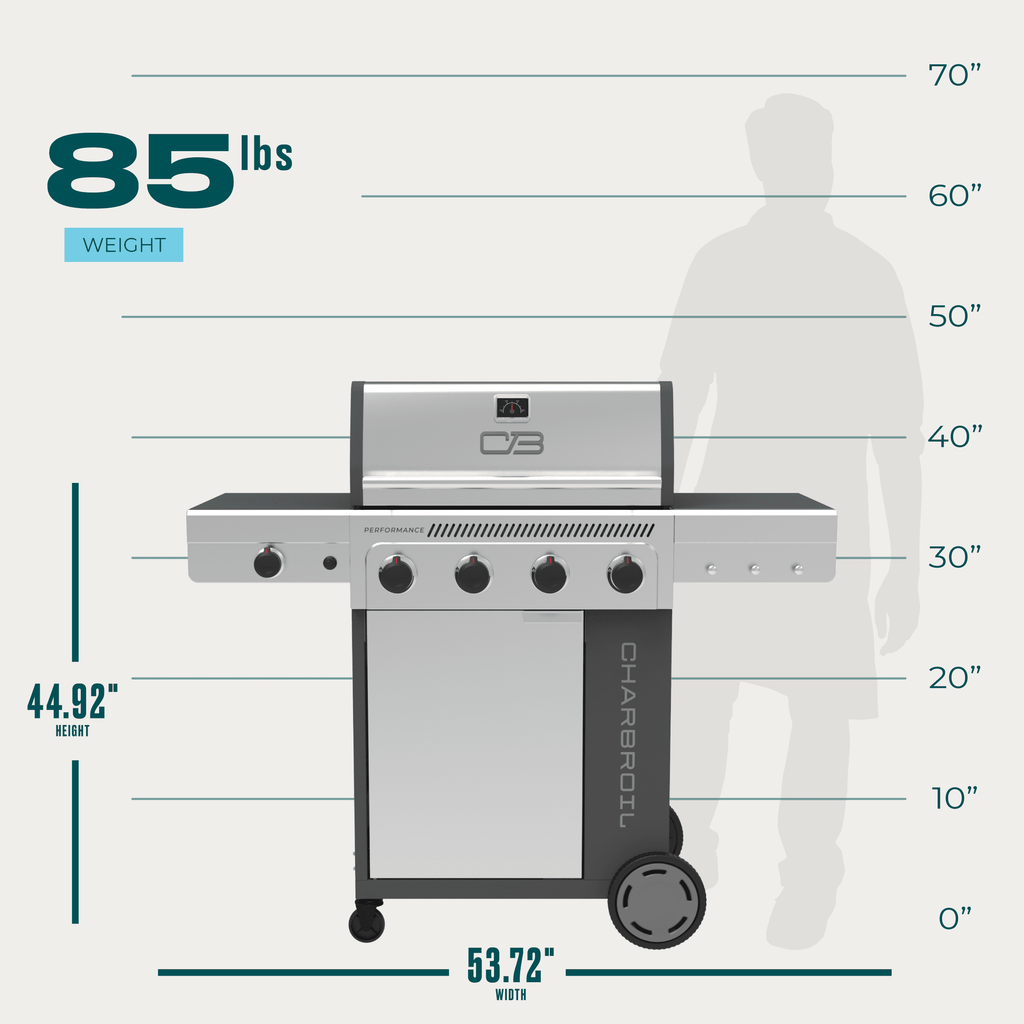 Charbroil? Performance Series? FlavorMax? 4 Burner Gas Grill Cabinet with Side Burner, Stainless Steel Gas Grills