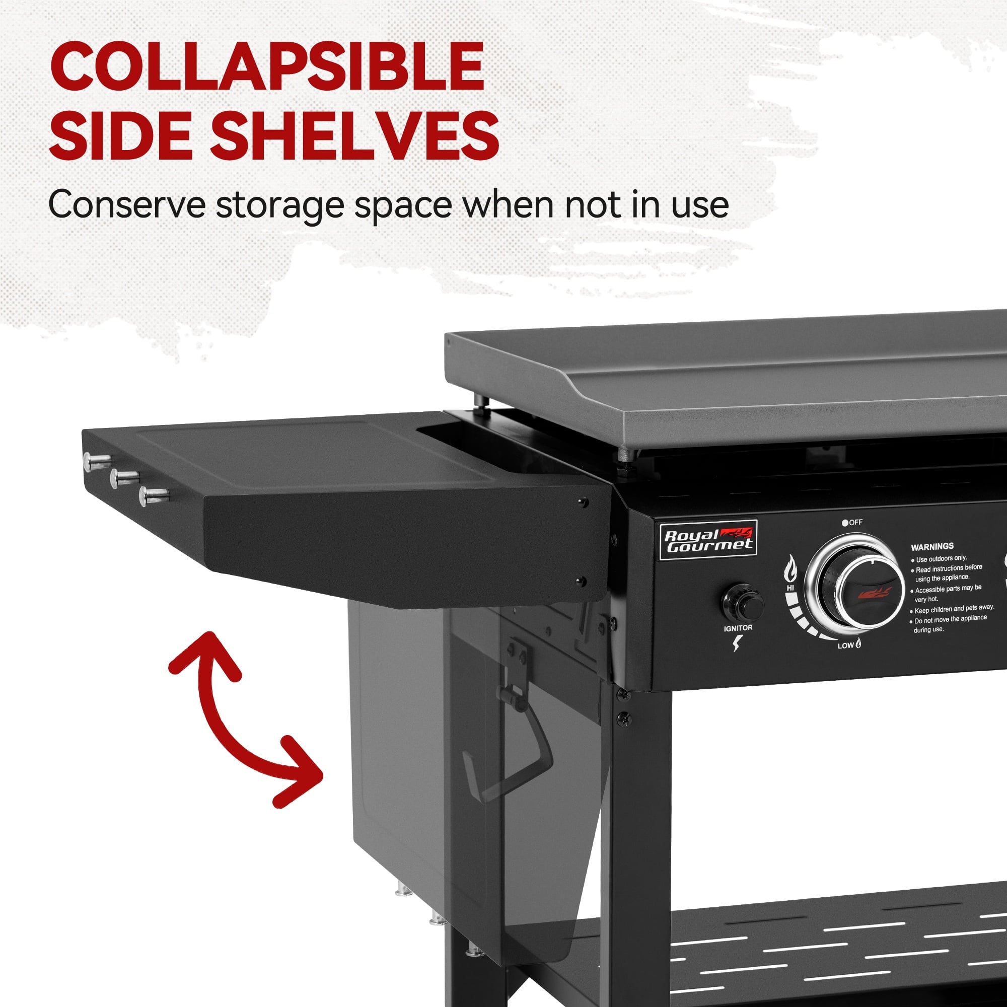 Royal Gourmet GB3000H 28-Inch 3-Burner Gas Griddle in Black, Griddle with Collapsible Side Shelves, 39,000 BTU Royal Gourmet