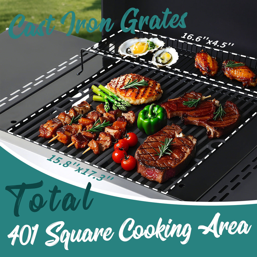 3-Burner Flattop Propane Gas Grill with Folding Side Table - 36,900 BTU Outdoor BBQ Grill with Wire Enamel Cooking Grid & Stainless Steel Griddle Combo for Backyard Nice Coker