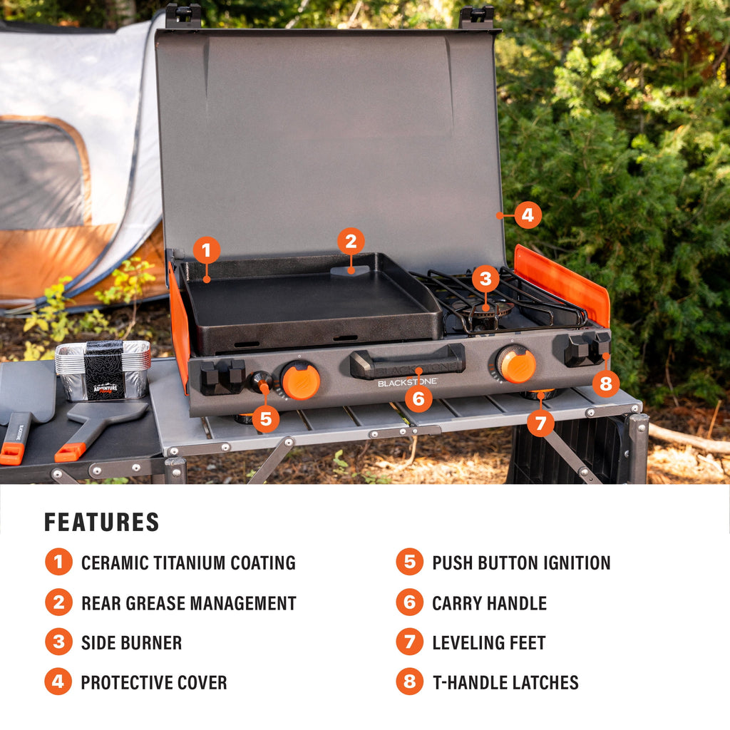 Blackstone Adventure Ready 12x14 Propane Camping Griddle with Side Burner Gas Grills