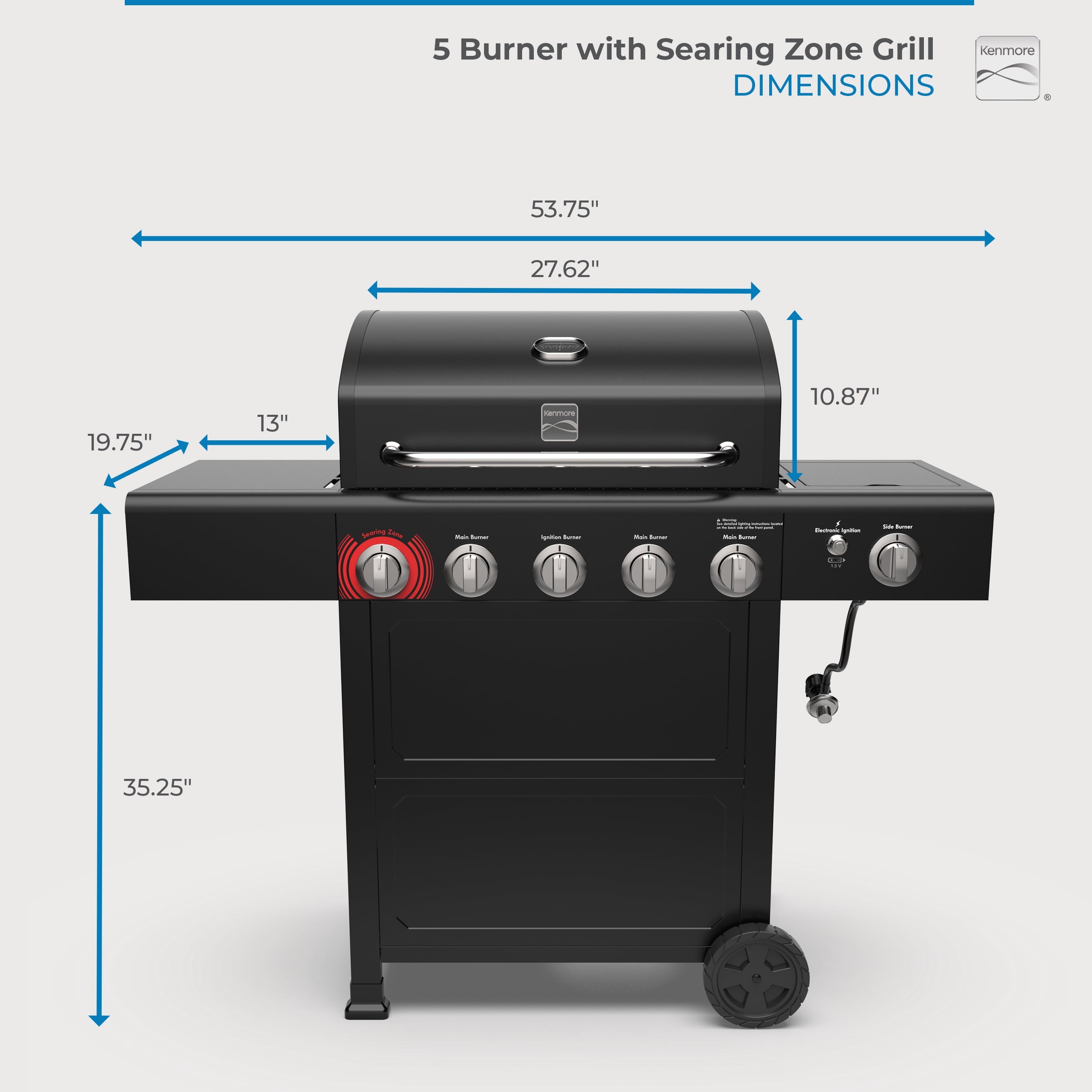 Kenmore BBQ Propane Gas Grill - 5 Burners with Side Burner & Searing Zone, 644 Sq. In. Stainless Steel Grill, 66,000 BTU, Ideal for Outdoor Cooking, Patio & Backyard, Black Gas Grills