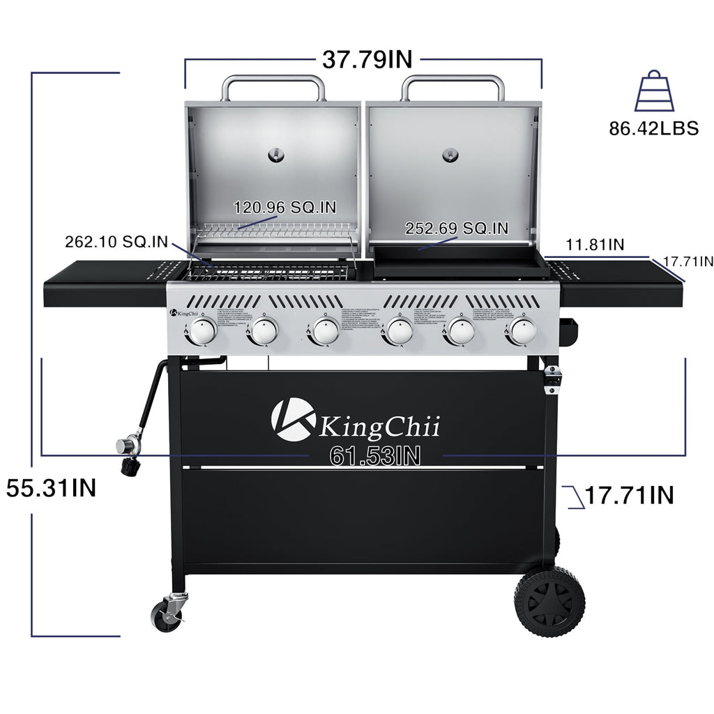 KingChii Propane Gas Grill and Griddle Combo, 2 in 1 Dual Outdoor BBQ with 45,000 BTU for Outdoor Patio Cooking Barbecue Gas Grills