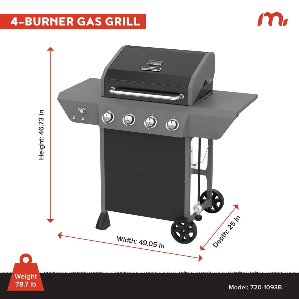 Megamaster 4-Burner Propane Gas Grill with Side Tables, 44,000BTUs, 566.92 SQ. In. Cooking Space, 2 Wheel Transport, Outdoor Kitchen Grill for BBQs, Backyards, Tailgating, and More - 720-1093B Gas Grills