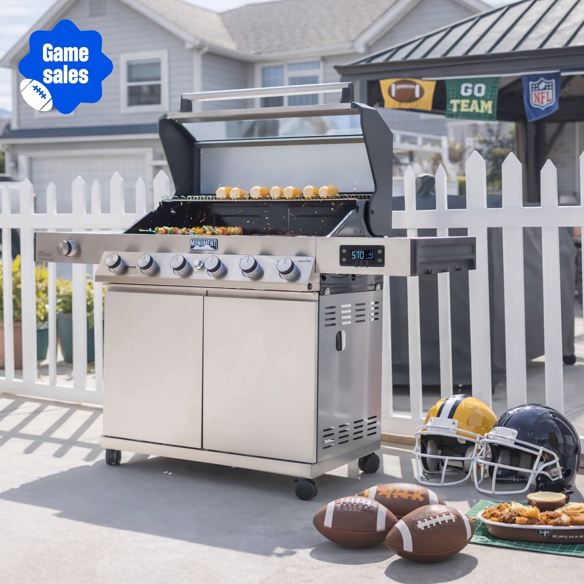 Monument Grills Denali Series 6-Burner Black Dual Fuel Cabinet Grill with Clearview Lid and LED Knobs Monument Grills