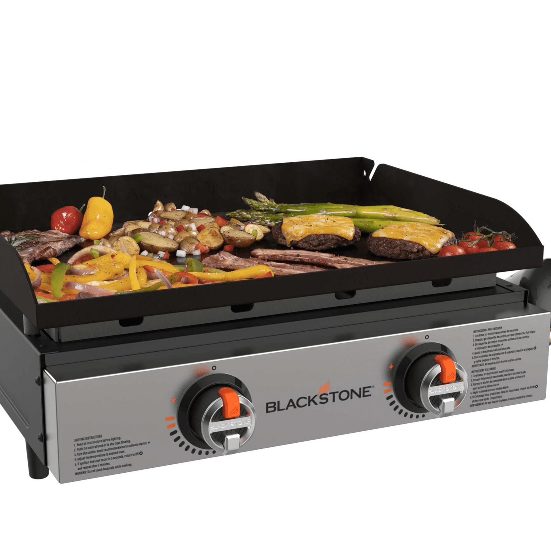 Blackstone 2-Burner 22 Tabletop Griddle with Hood Omnivore Plate and Stainless Front Panel Gas Grills