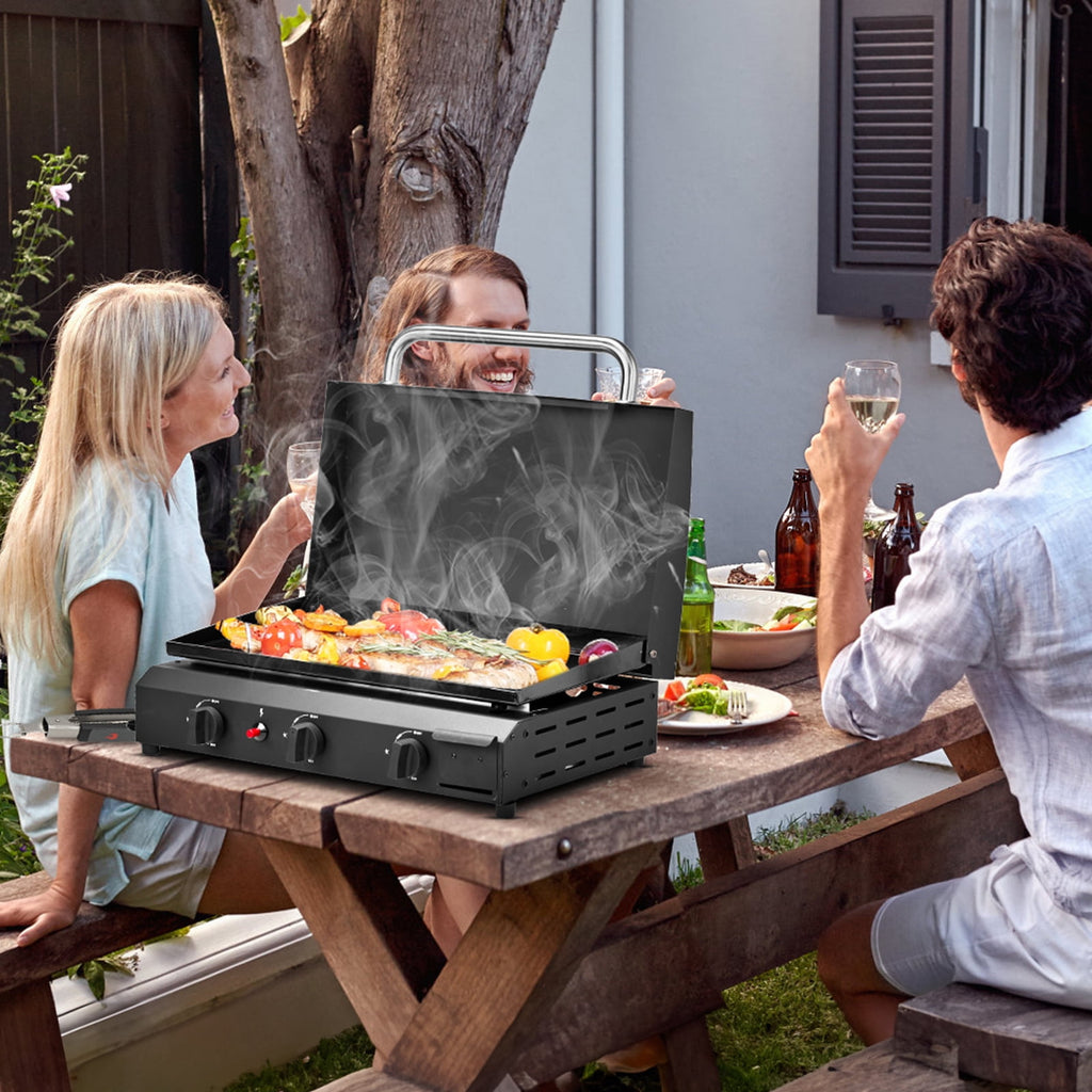 Zintown Propane Griddle Table Top Grill Camping Griddle Portable with 3 Burner Zintown