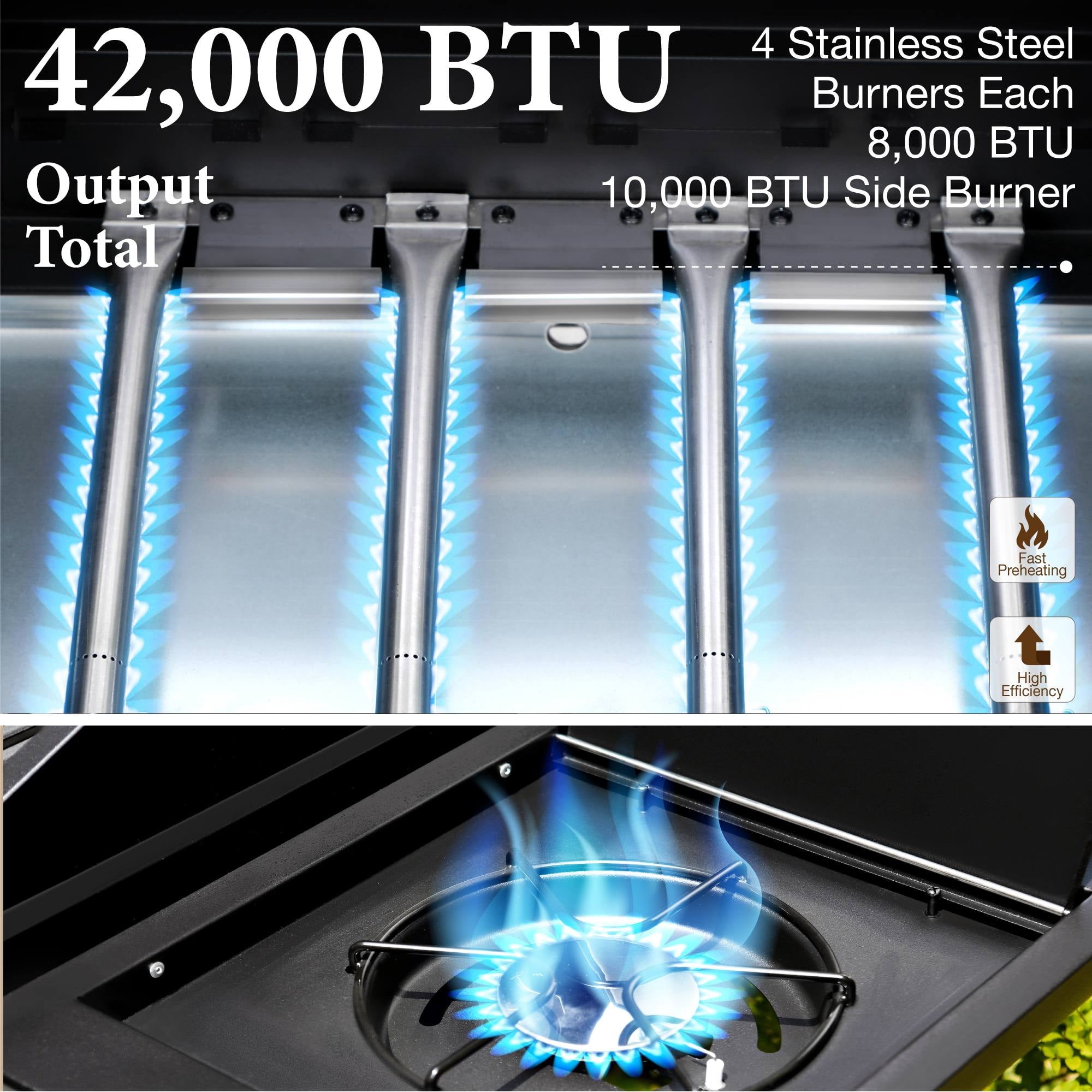 MF Studio 4 Burner Propane Gas Outdoor Grill with Side Burner Stainless Steel BBQ Grill Gas Grills