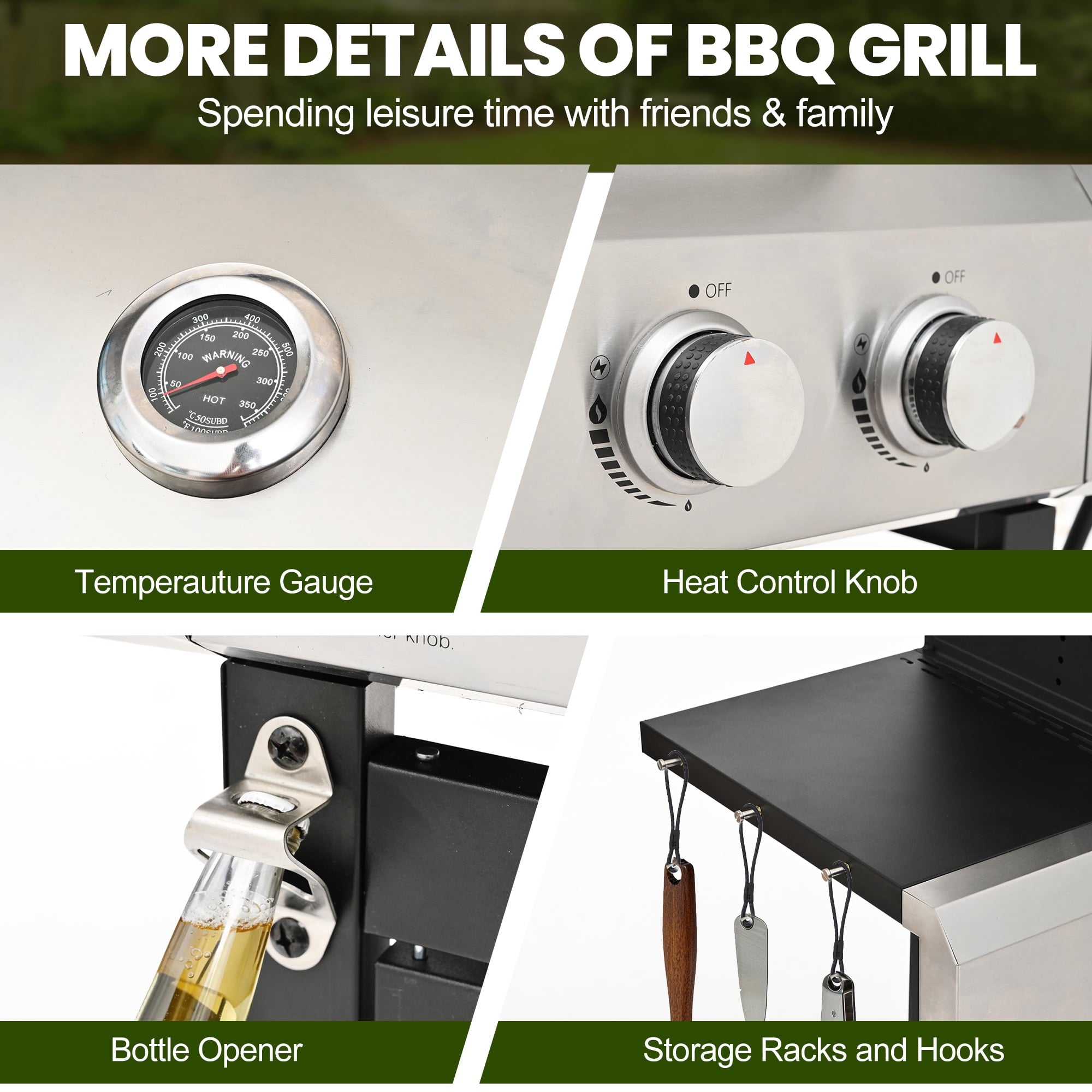 Sesslife 3 Burner Propane Gas Grill, Stainless Steel BBQ Grill with Side Burner, 40500 BTU Portable Outdoor Cooking for Camping, Patio, Backyard, Black Gas Grills