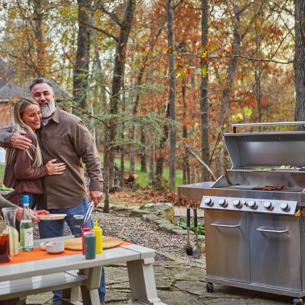 Monument Grills 6+1 Burner Propane Gas Grill  84,000 BTU Stainless Steel Outdoor Patio Barbecue Grill  LED Controls , Free Rotisserie Kit , and Easy Cleanup , 77352 Monument Grills