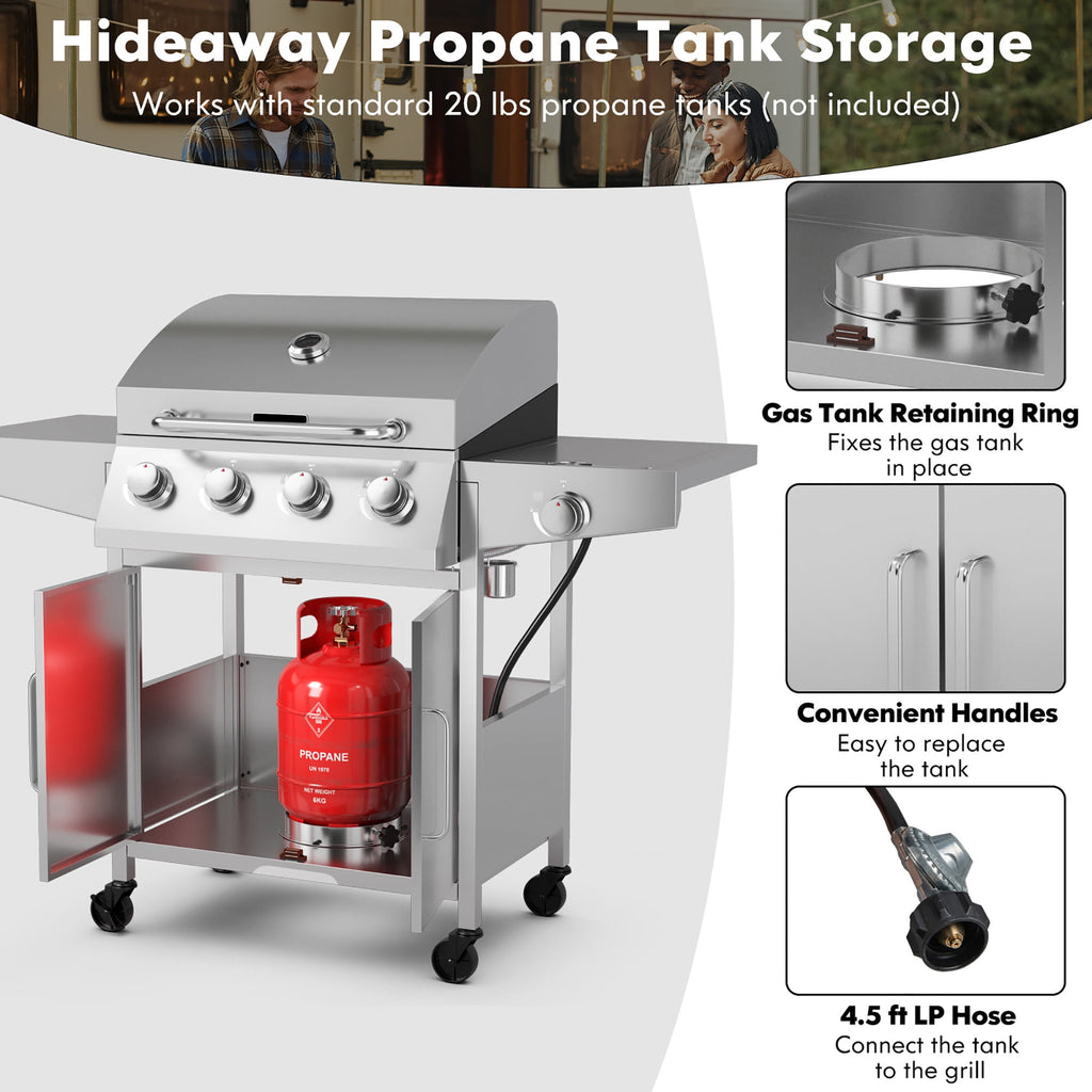 Costway 5-Burner Silver Propane Gas Grill with Side Burner, Thermometer and Prep Table Costway