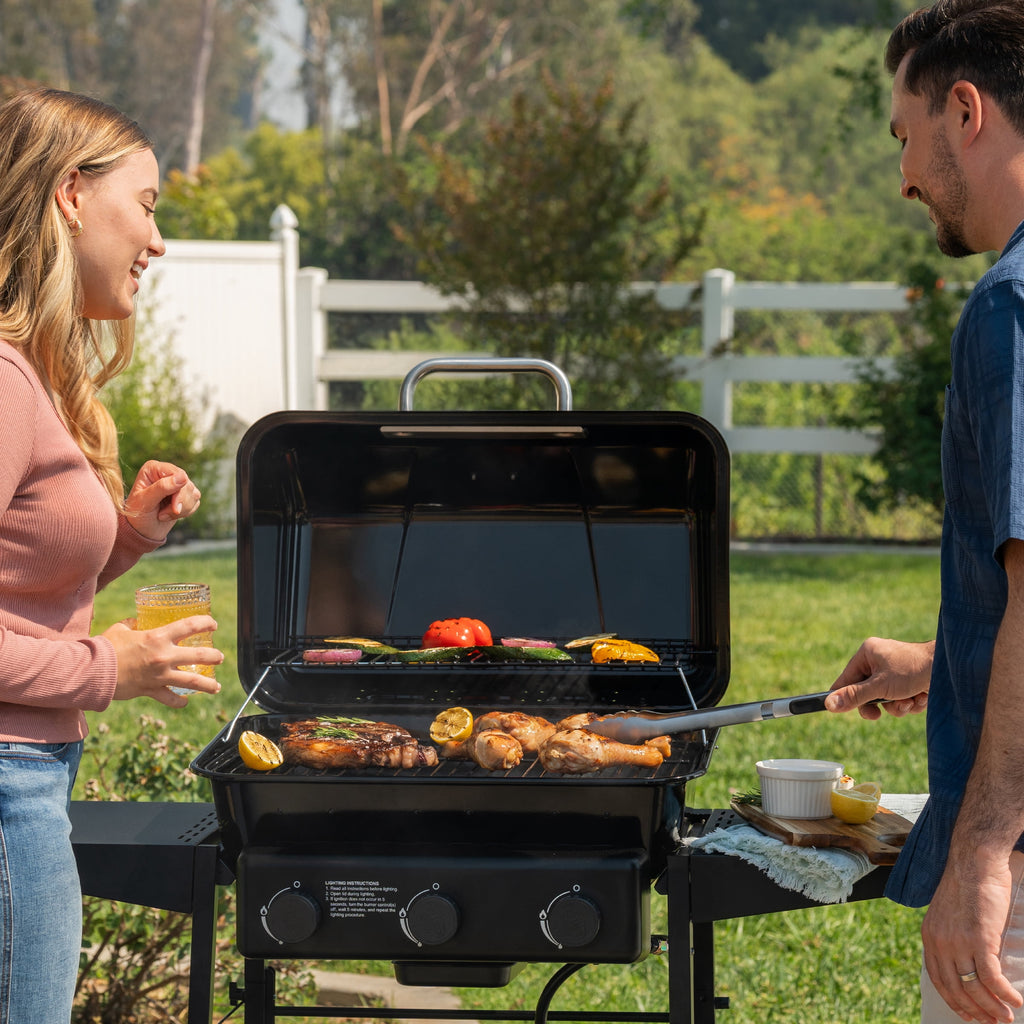 Expert Grill 3-Burner Propane Gas Grill with Wheels and Side Shelves, Black Expert Grill