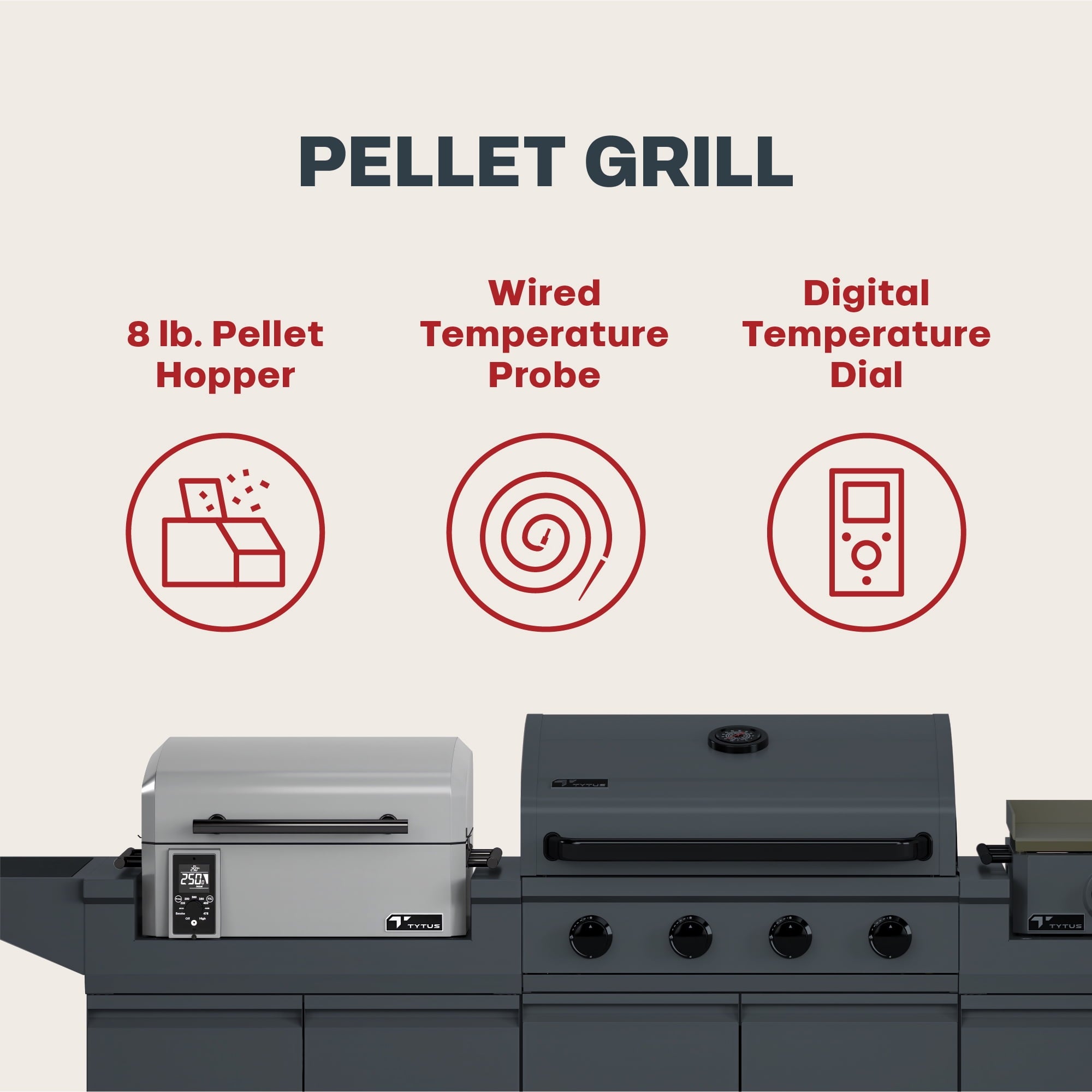 TYTUS Modular Trio with 4-Burner Gas Grill, Pellet Grill and 2-Burner Gas Griddle TYTUS