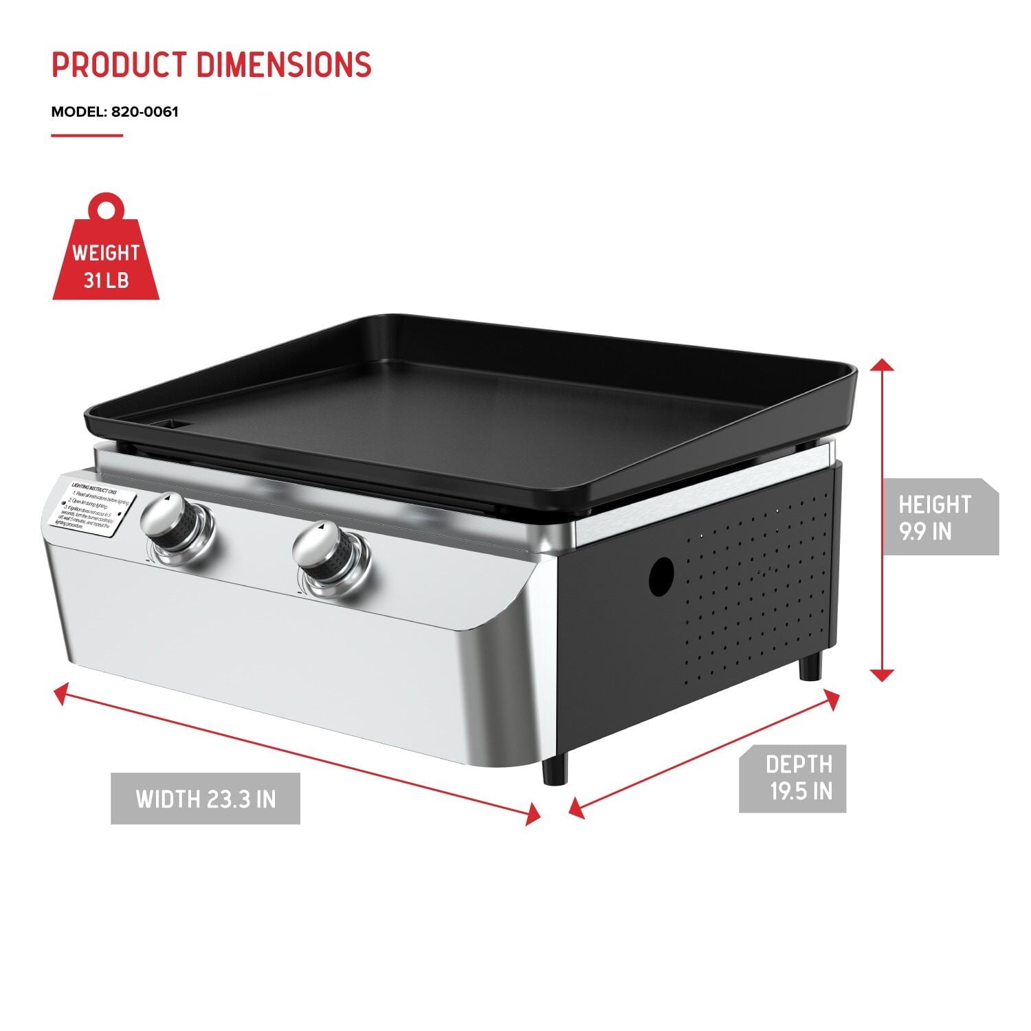 Nexgrill 2-Burner Propane Gas Tabletop Griddle, 19,000 BTUs, 323 SQ In, Stainless Steel Control Panel, Small Portable Propane Griddle for Outdoor Cooking, Camping, BBQs, and More - 820-0061 Nexgrill