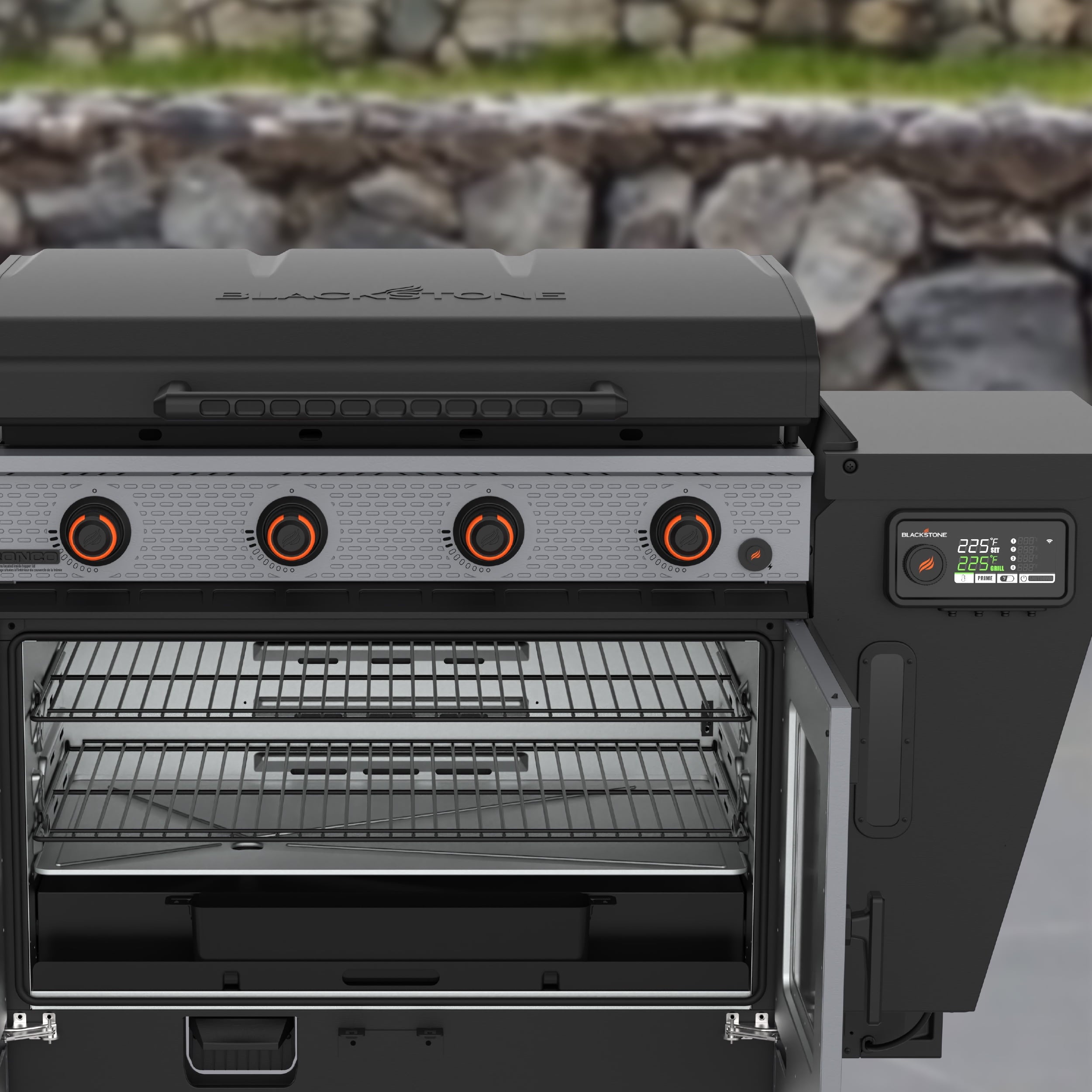 Blackstone Bronco Outdoor Combo Griddle, 36 Inch 4-Burner Flat Top Grill with Vertical Pellet Smoker Blackstone