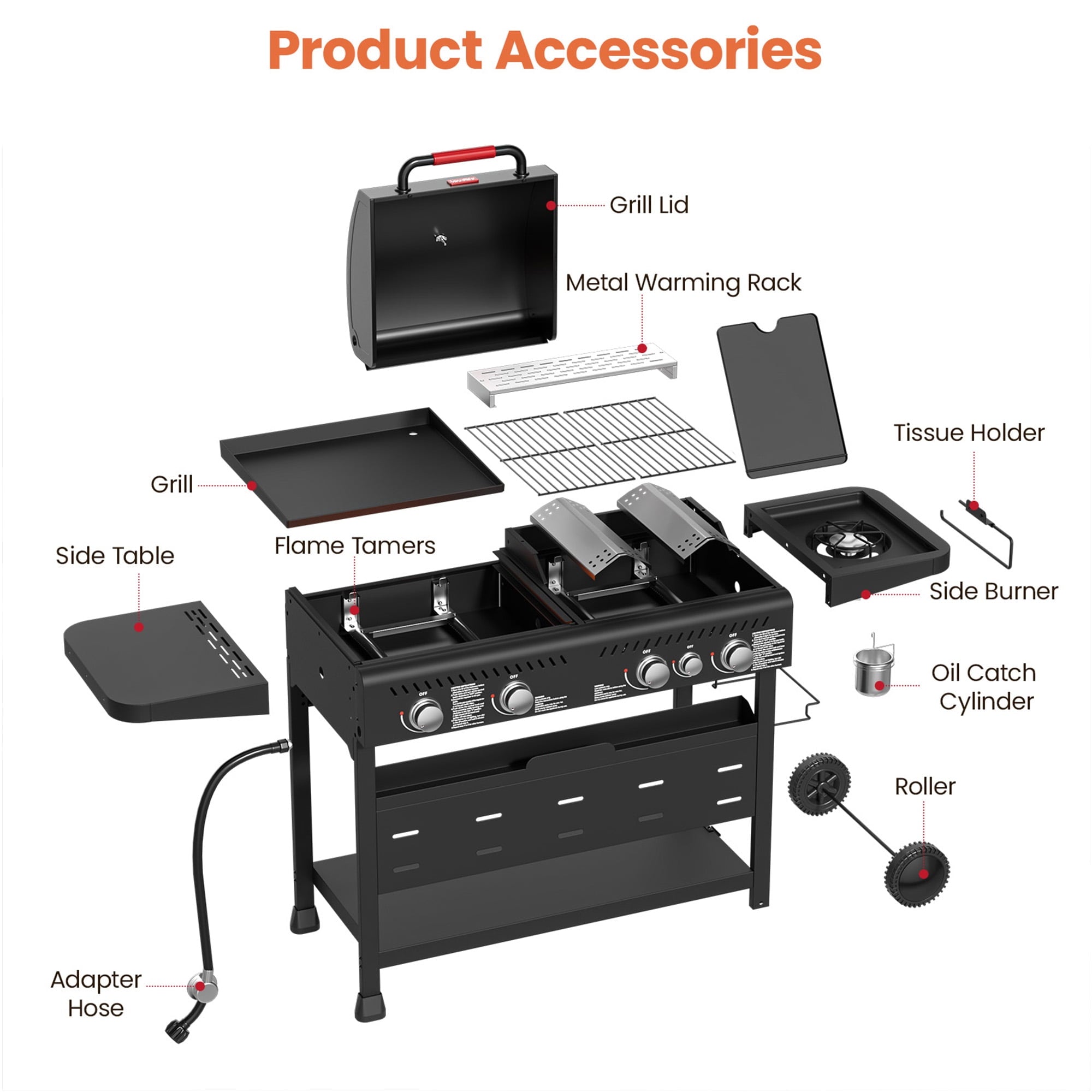 50,000 BTU Grill and Griddle Combo, 702 SQ.IN Cooking Space, Non-Stick Porcelain Enamel Grates, for Backyard BBQ, Outdoor Cooking Tcisa