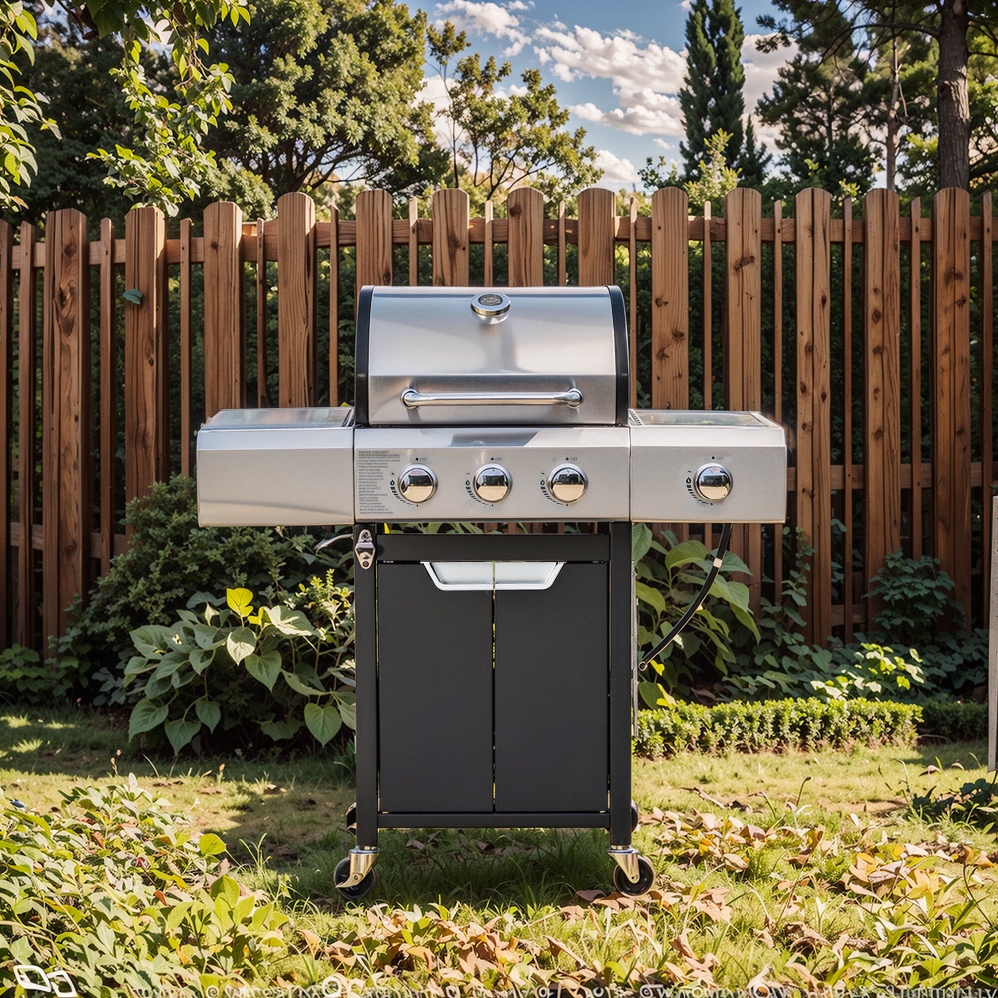 Outdoor Grill, Propane Grill 3 Burner Barbecue Grill Stainless Steel Gas Grill with Side Burner and Cover for Outdoor BBQ, Camping, Silver BBQ Grill,Stainless Steel Tabletop Grill Gas Grills
