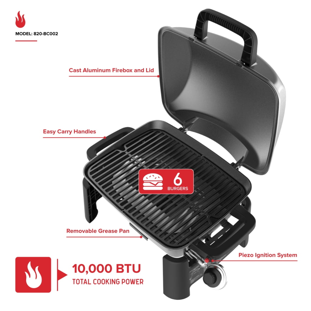 Nexgrill 1-Burner Portable Propane Gas Grill with Lid, Piezo Ignition, 10,000 BTUs, 183 SQ In, Compact Tabletop Grill for Outdoor Cooking, Camping, Tailgating, Gardens, Patios, and More - 820-BC002 Nexgrill