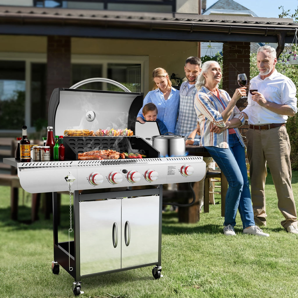 LHRIVER Stainless Steel 4 Burner Propane Gas Grill with Side Burner, Portable Outdoor Barbecue Grill, 42,000 BTU My Store