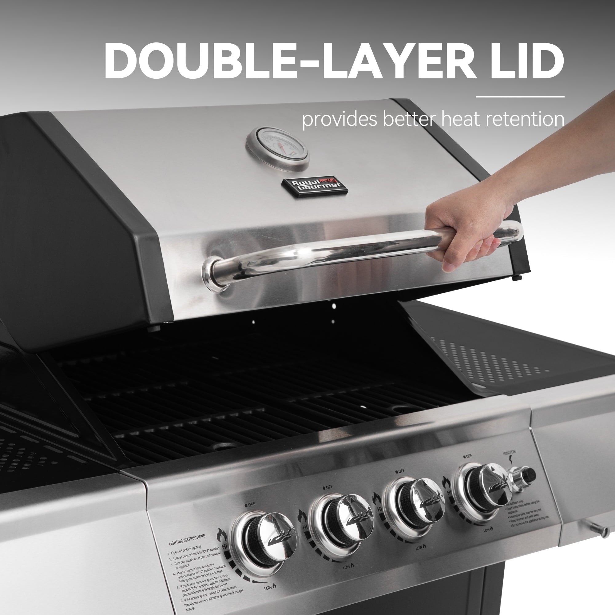 Royal Gourmet SG4003B 4-Burner BBQ Propane Gas Grill, 34,000 BTU for Patio Garden Barbecue Royal Gourmet