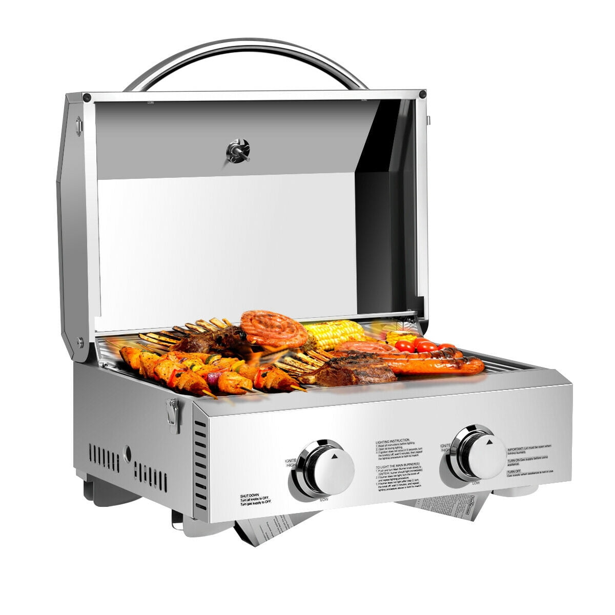 Gymax 2 Burner Portable BBQ Table Top Propane Gas Grill Stainless Steel Gymax