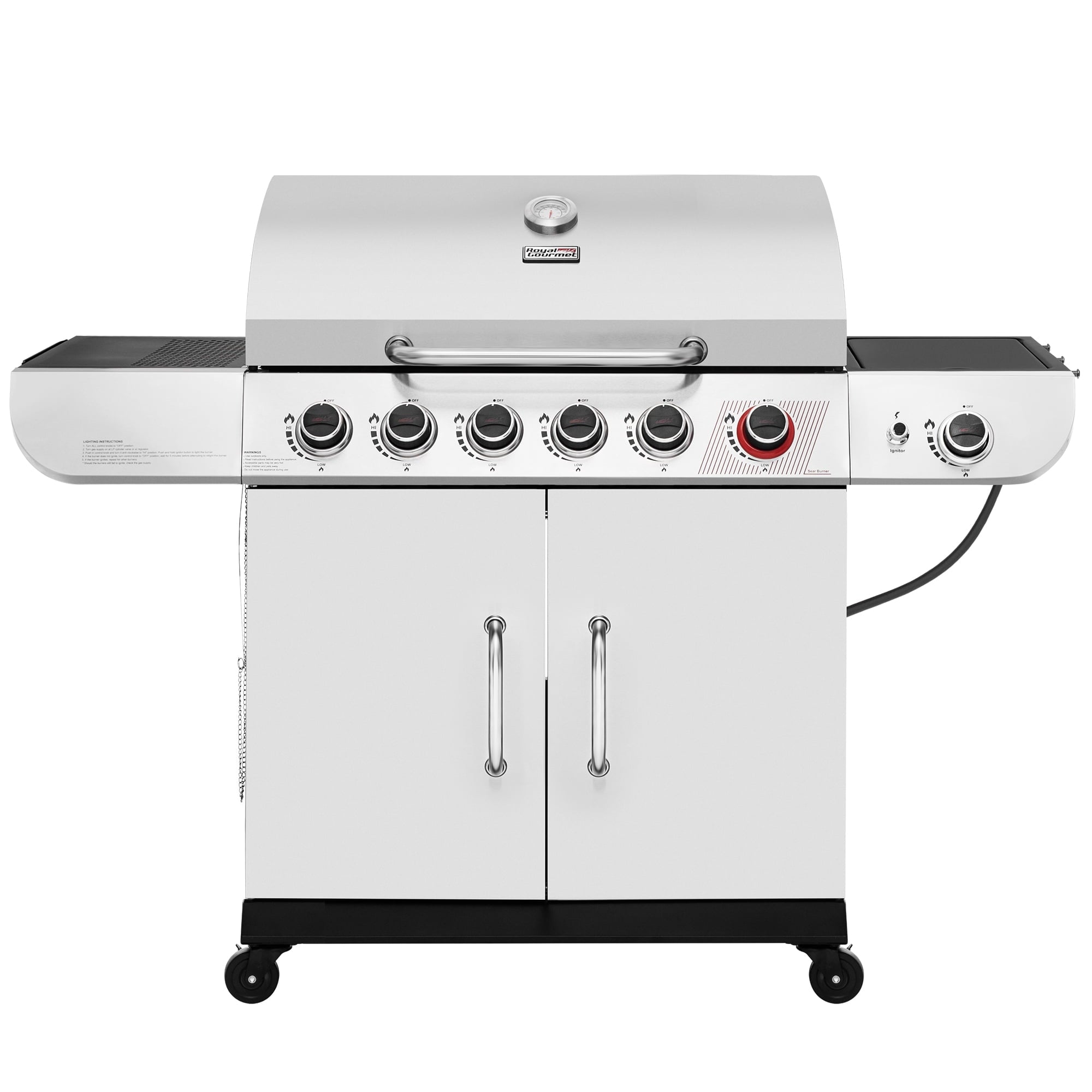 Royal Gourmet SG6002 Classic 6-Burner 71000-BTU LP Gas Grill with Sear Burner and Side Burner, Stainless Steel Royal Gourmet