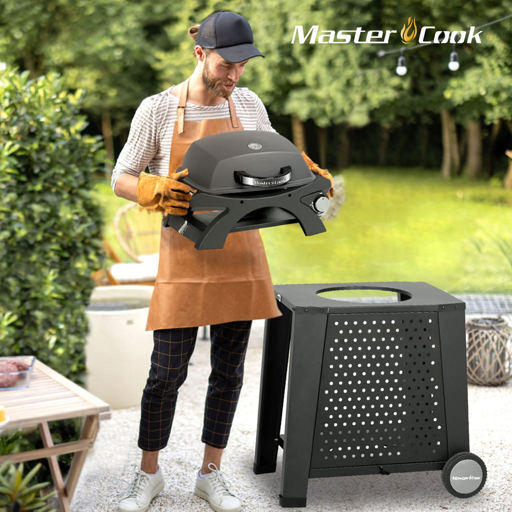 MASTER COOK Propane Gas Grill, Portable Tabletop Barbecue Grill with Cart for Patio, Camping, Travel Master Cook