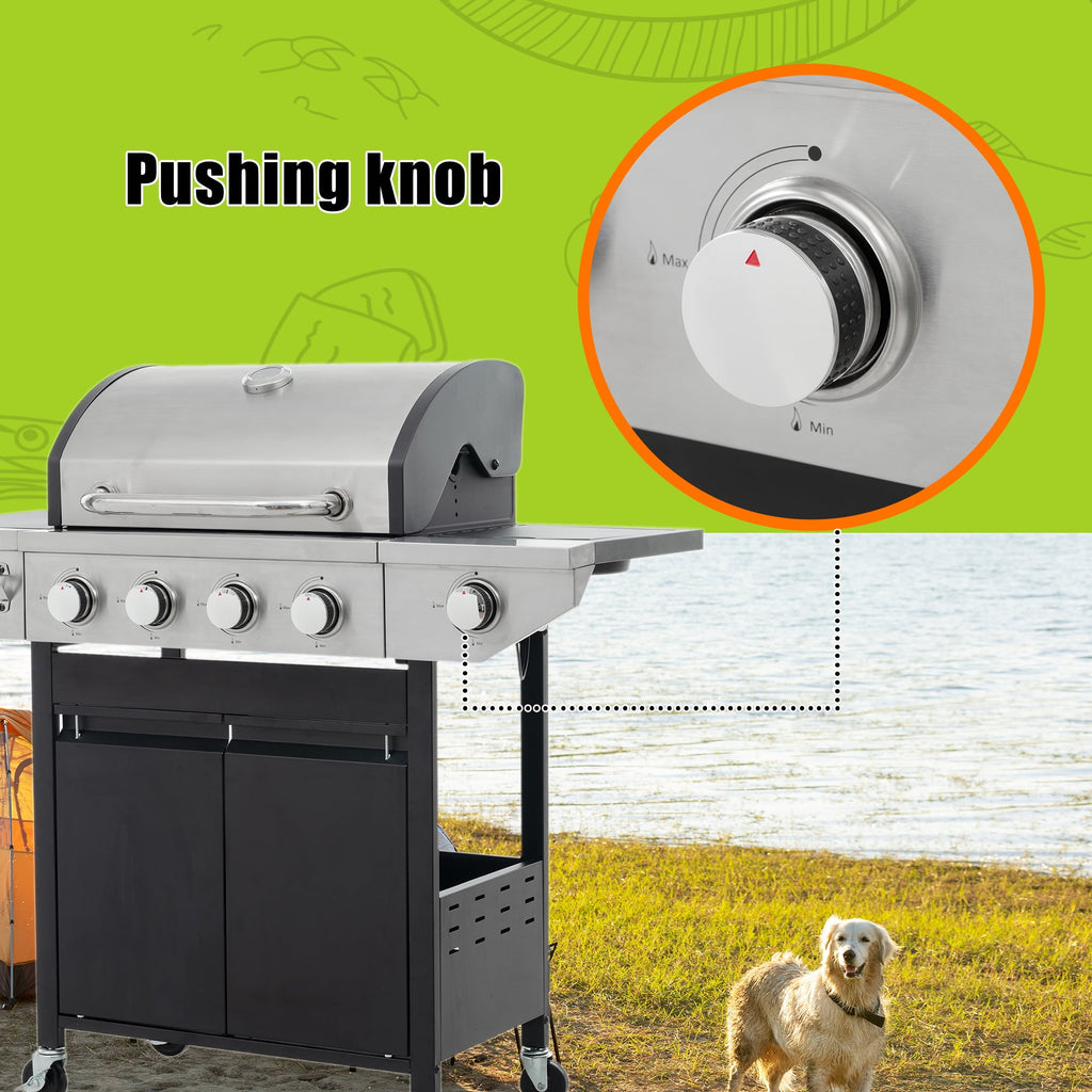 Miniyam 4-Burner Propane Gas Grill, 46,500 BTU Outdoor BBQ Grill with Side Burner, Stainless Steel My Store
