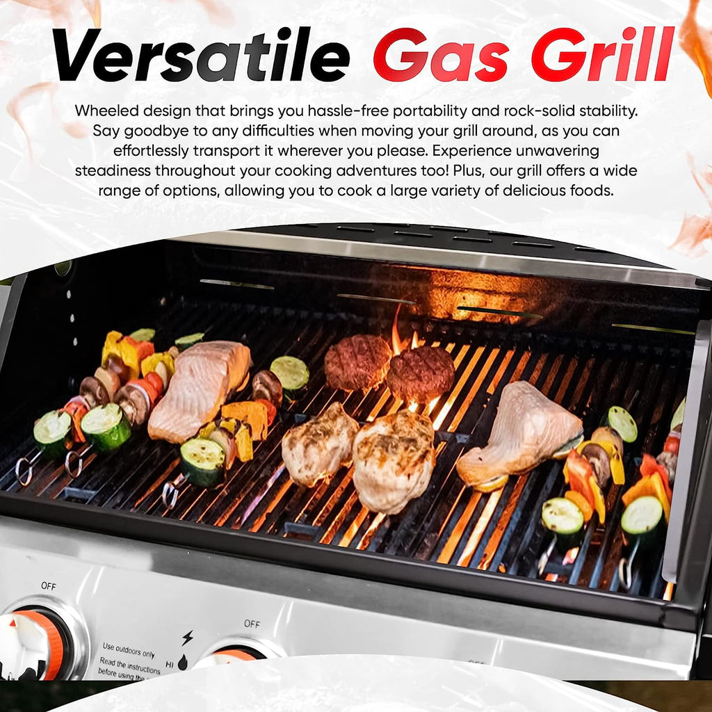 GasOne GP-1030S One 3 Burner Stainless Steel– Outdoor Cabinet Style with Wheels-High-Temperature Paint Gas One