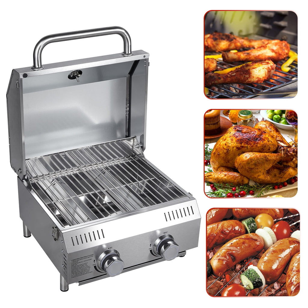 Bestfire 20 Tabletop Gas Grill 2 Burners, 20,000 BTUs Stainless Steel Portable Propane Grill with Legs for Outdoor Patio Backyard Camping, Tailgating, and RV Trips Gas Grills
